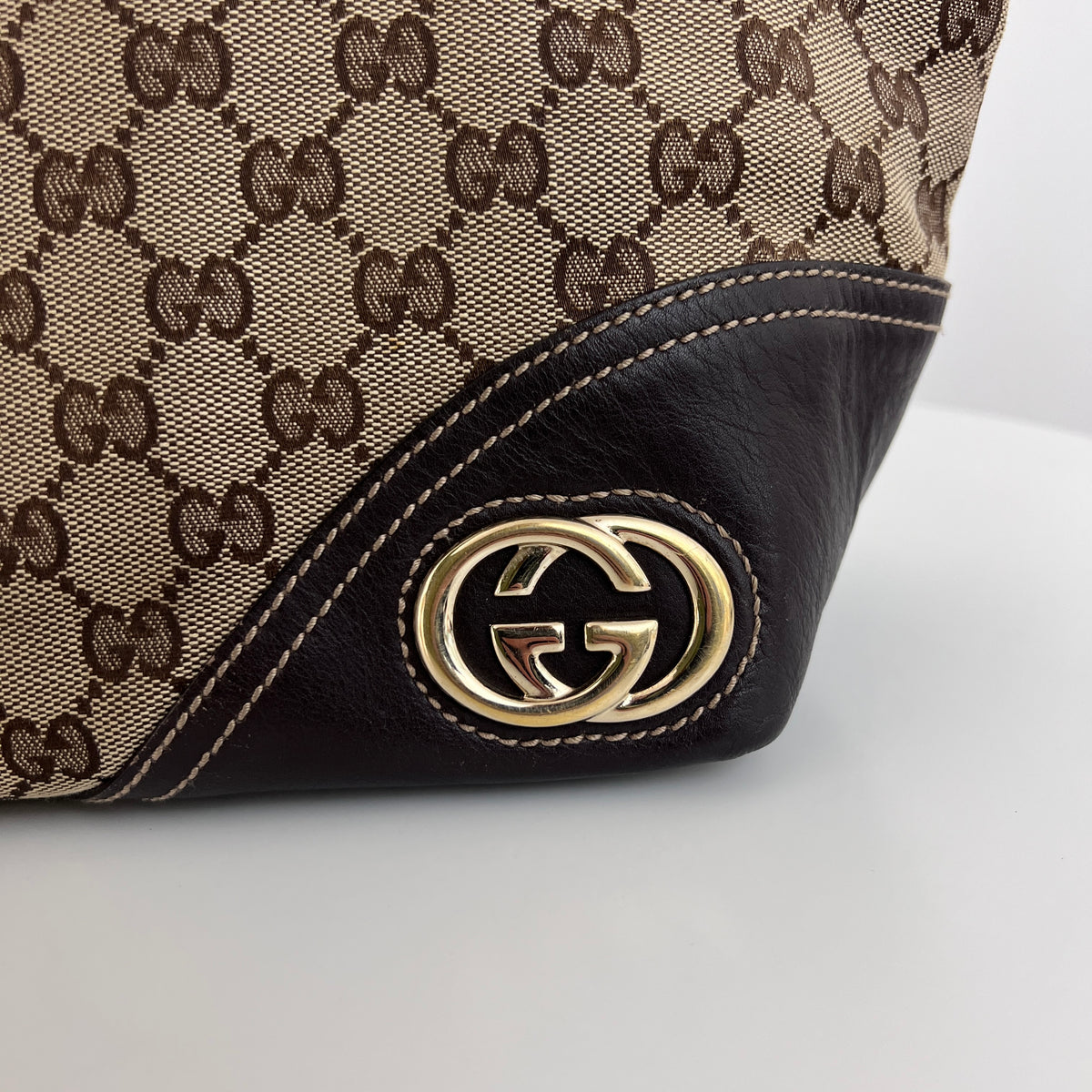 Sac GUCCI Tote toile et cuir marron