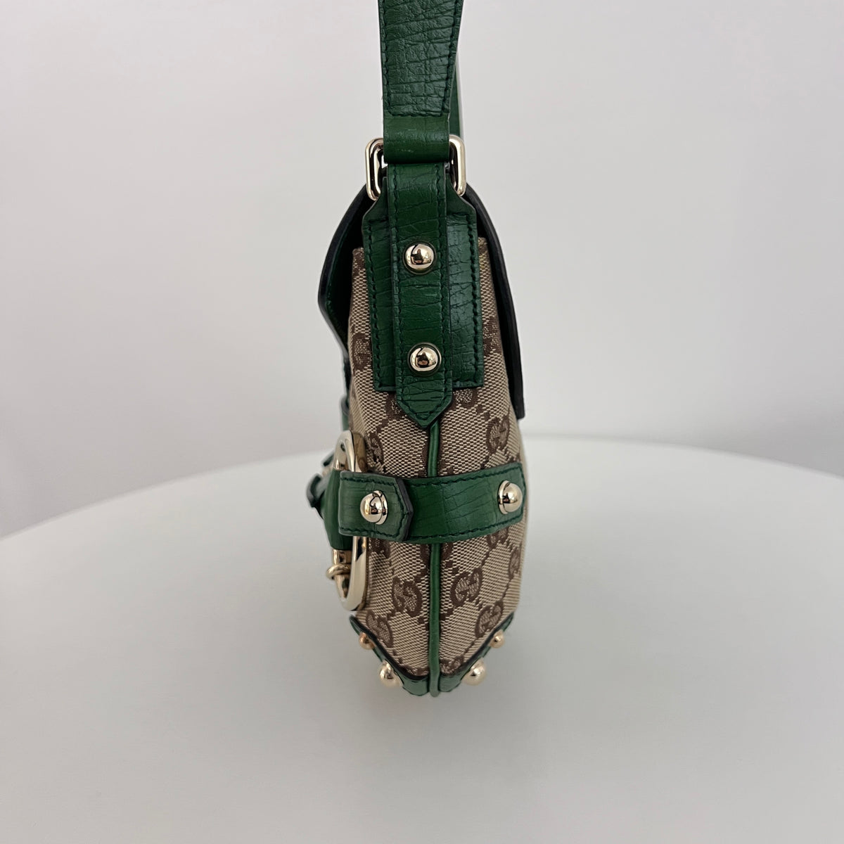 Sac GUCCI Horsebit toile et cuir vert