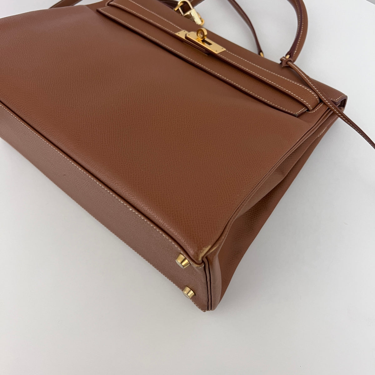 Sac à bandoulière HERMÈS Kelly 35 cuir courchevel retourné marron
