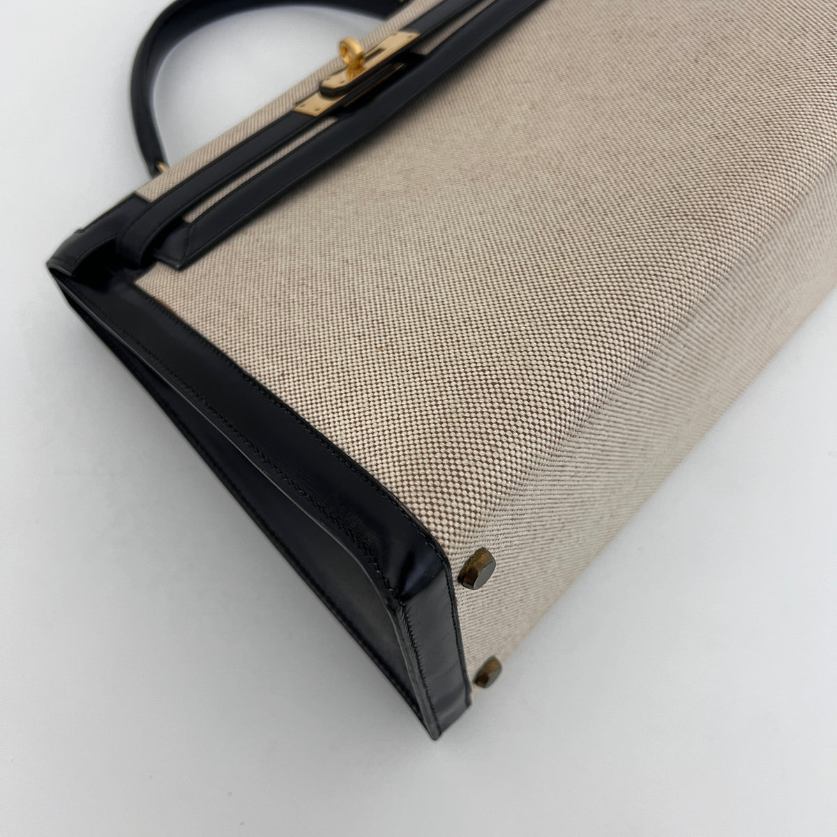 Sac HERMÈS Kelly 32 toile et cuir beige