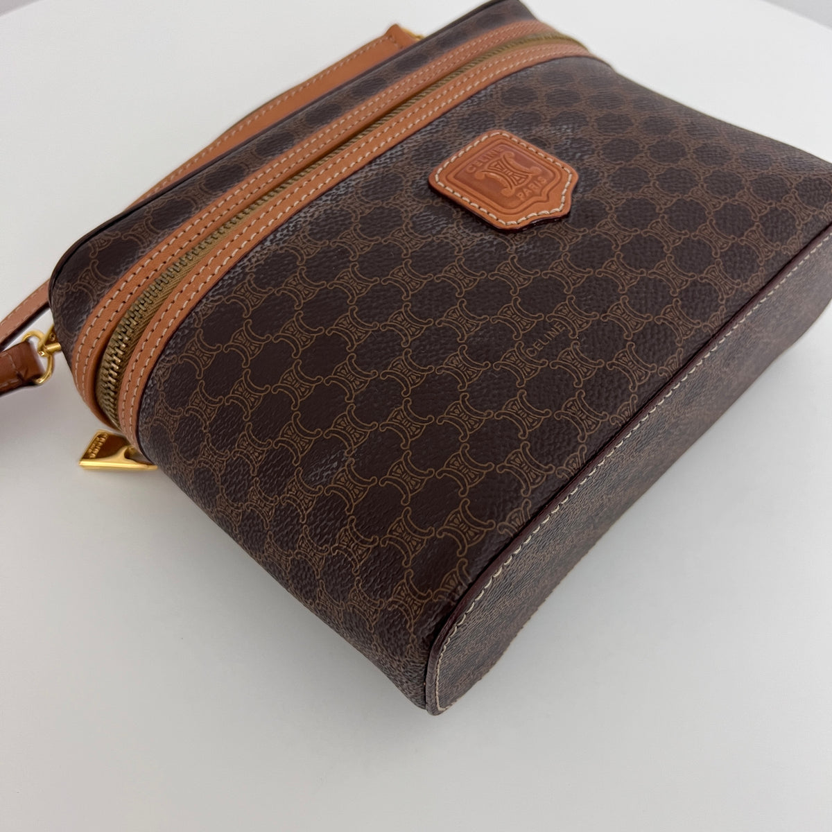 CELINE vanity case in brown canvas and leather