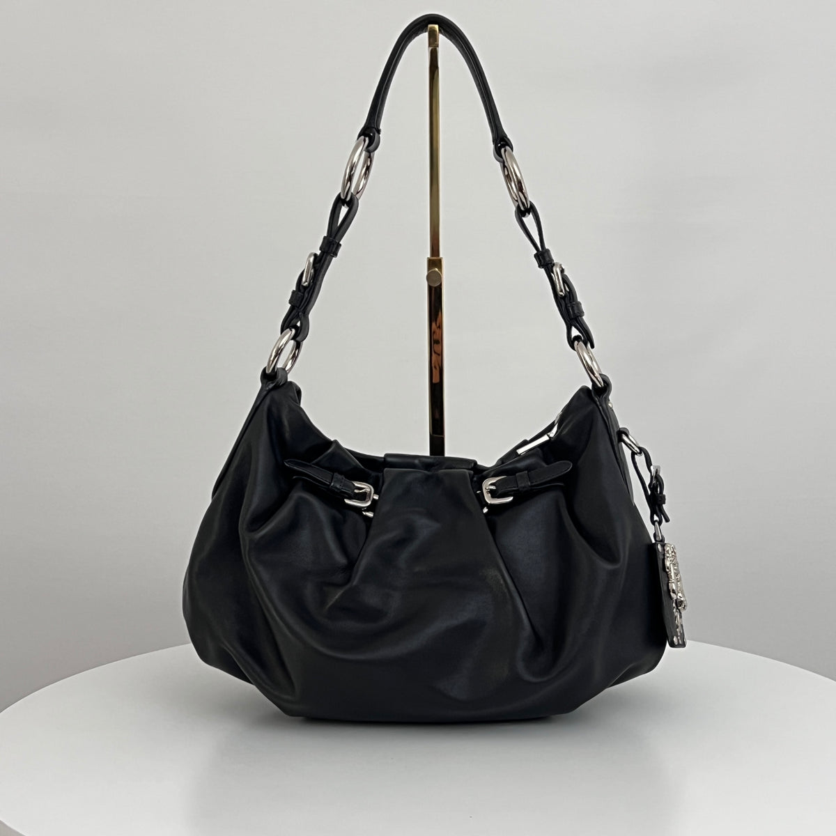 Sac PRADA Hobo Buckle cuir lisse noir