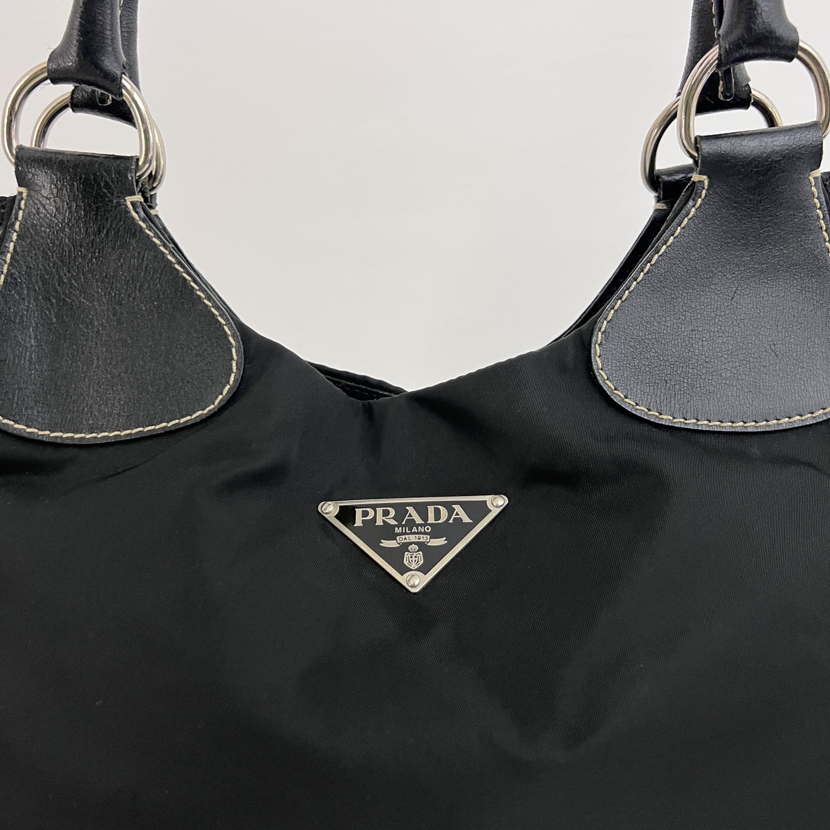 Black nylon and leather PRADA Hobo bag