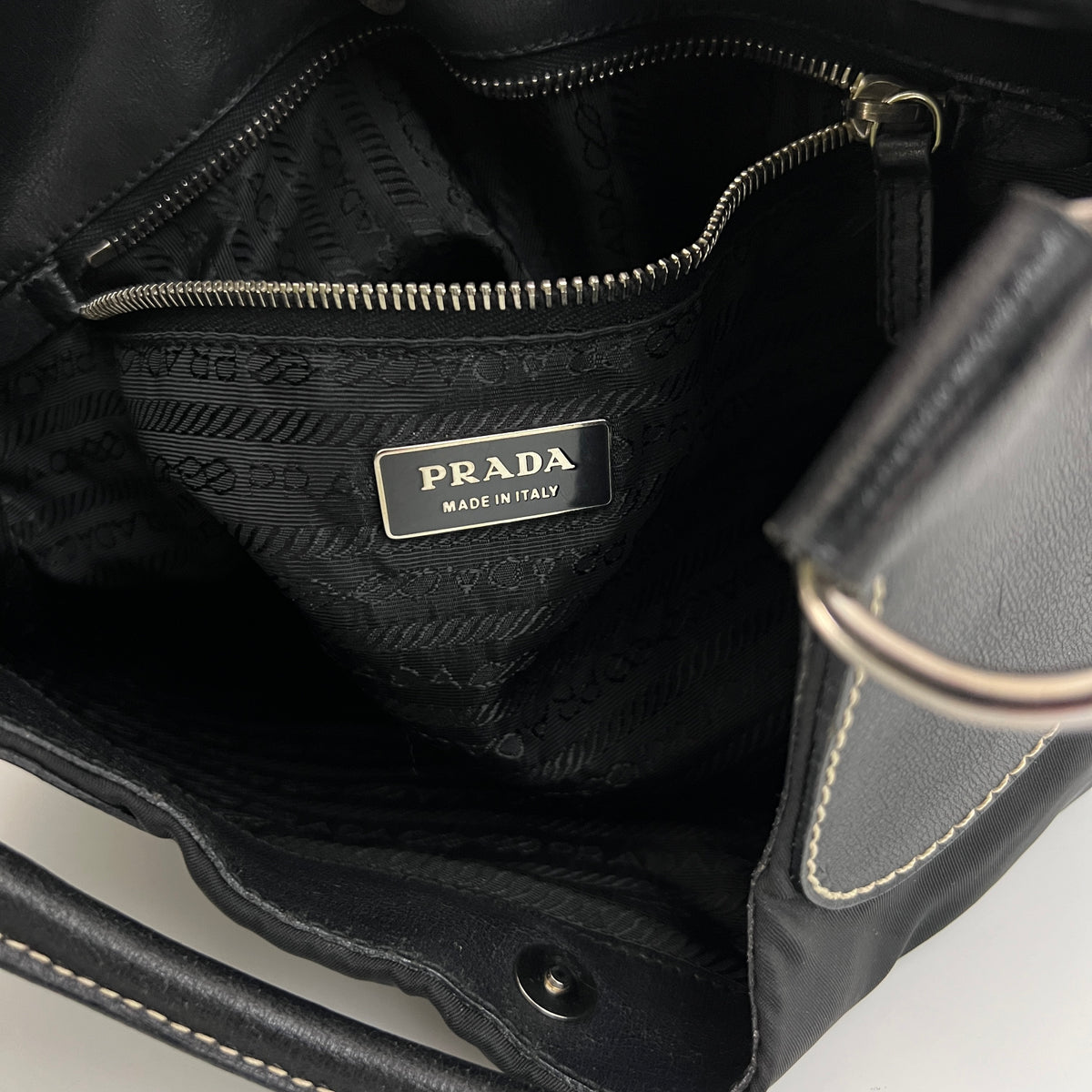 Black nylon and leather PRADA Hobo bag