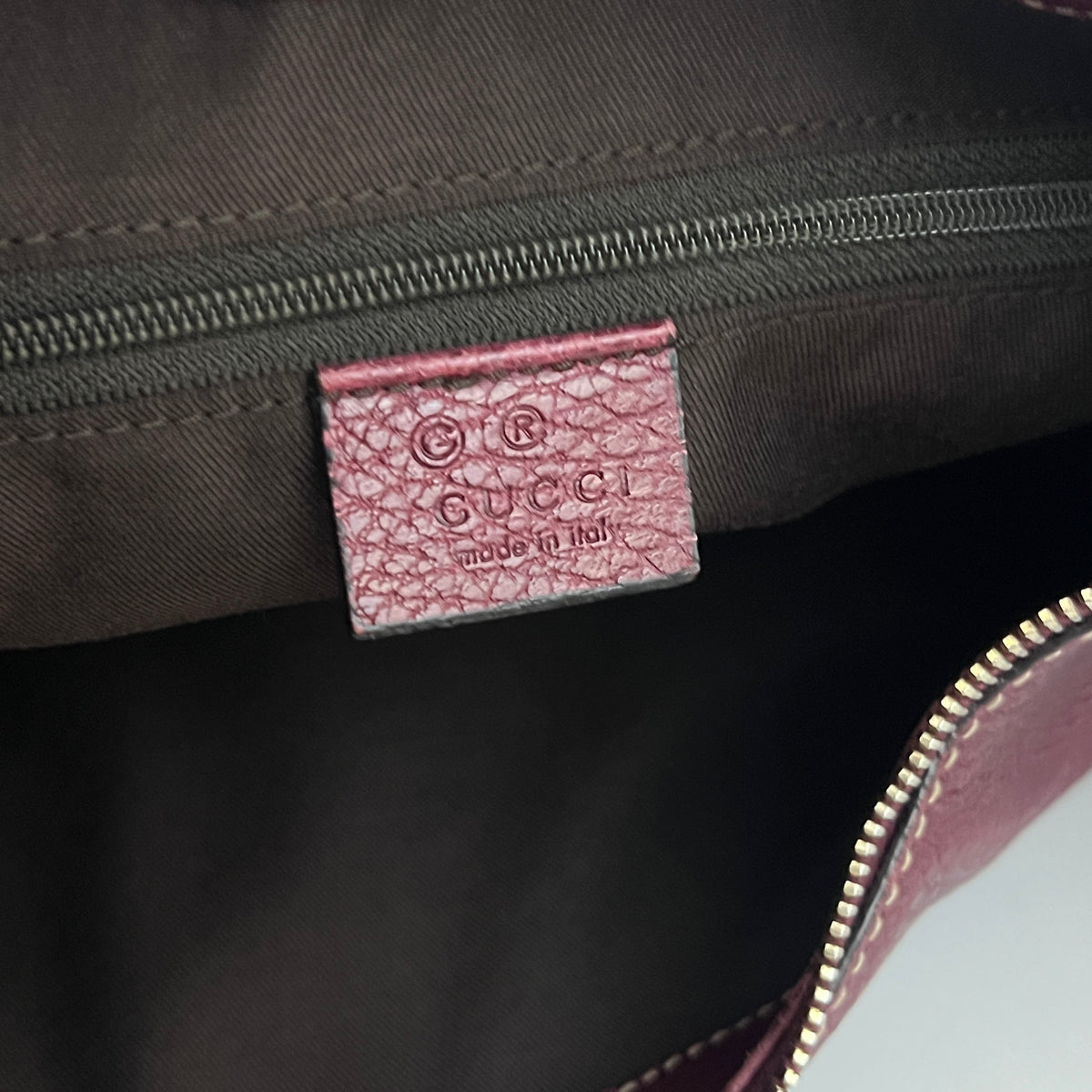 Sac GUCCI Bamboo Ring Half Moon cuir grainé bordeaux