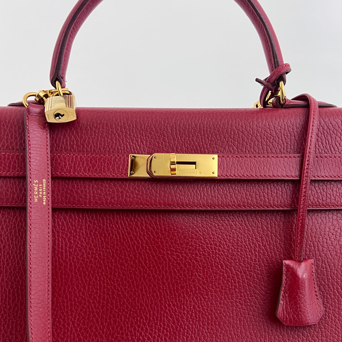 Sac à bandoulière HERMÈS Kelly 35 cuir grainé retourné rouge