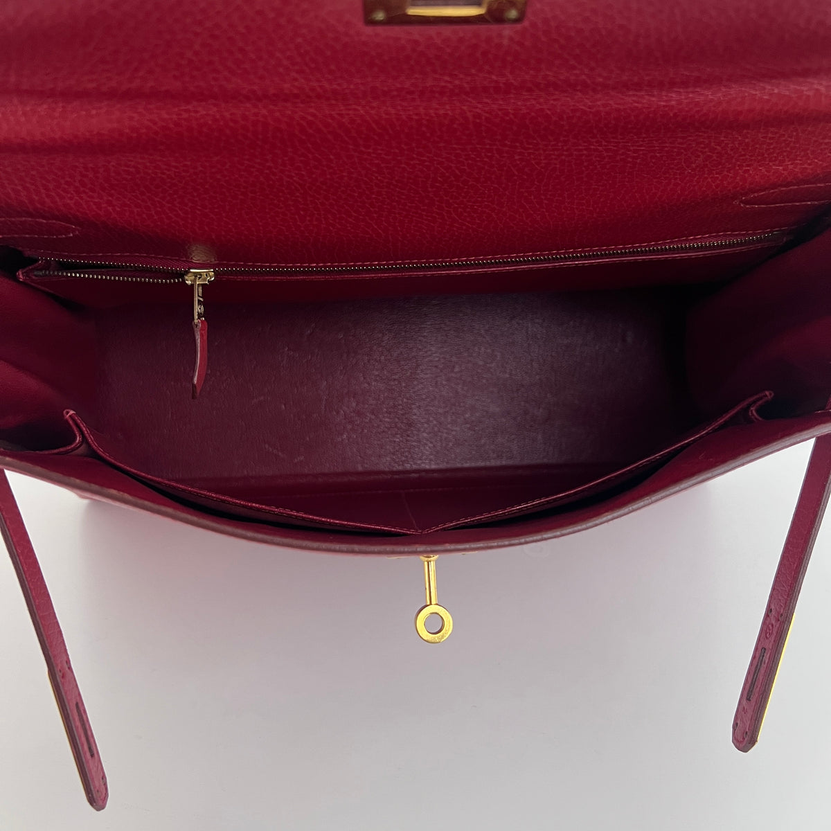 Sac à bandoulière HERMÈS Kelly 35 cuir grainé retourné rouge