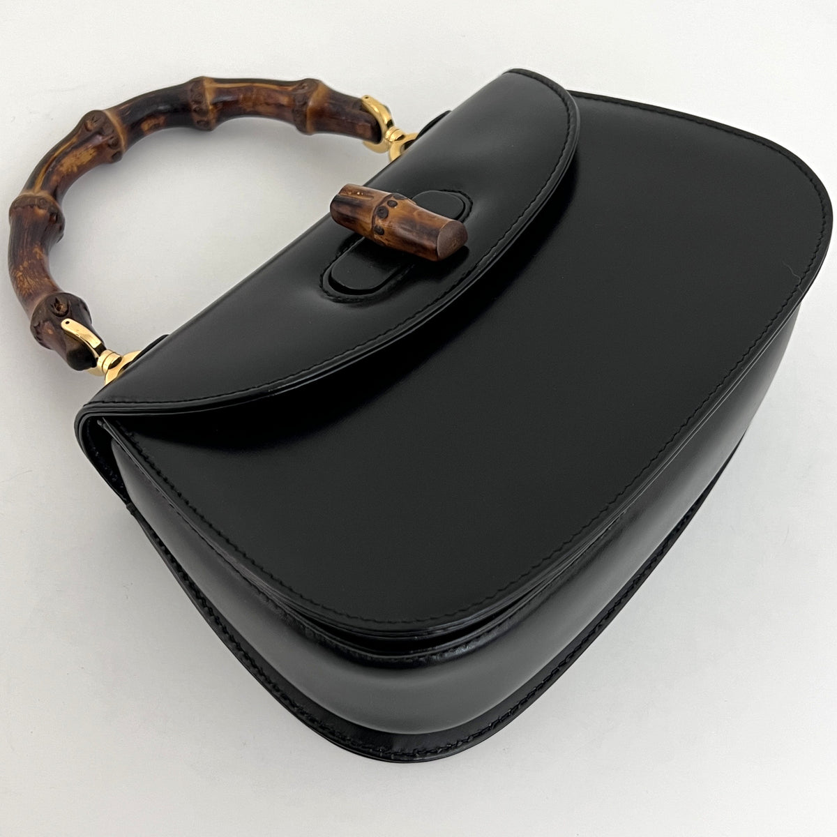 GUCCI Bamboo 1947 Small black smooth leather shoulder bag