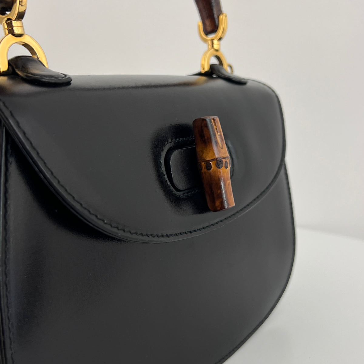 GUCCI Bamboo 1947 Small black smooth leather shoulder bag