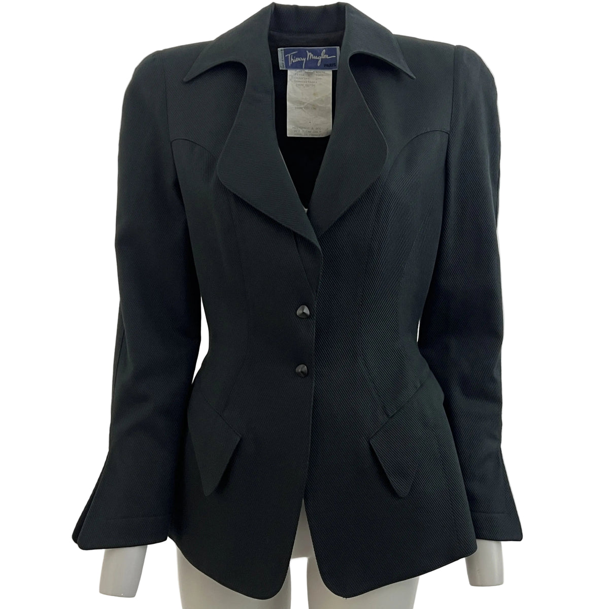 Veste Thierry Mugler vintage circa 1990 noire en coton Taille S