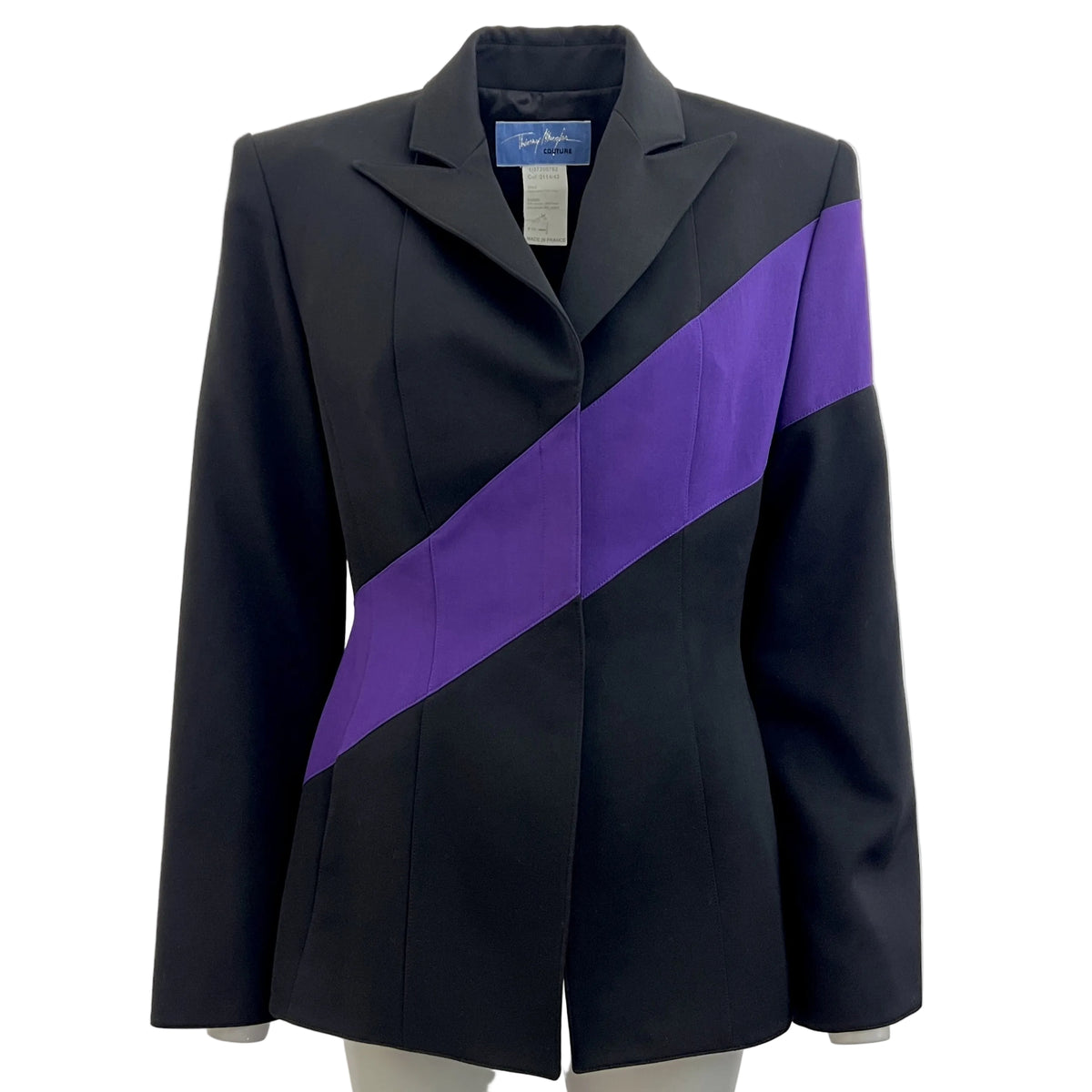Veste Thierry Mugler Couture vintage circa 1990 noire et violette en laine Taille M