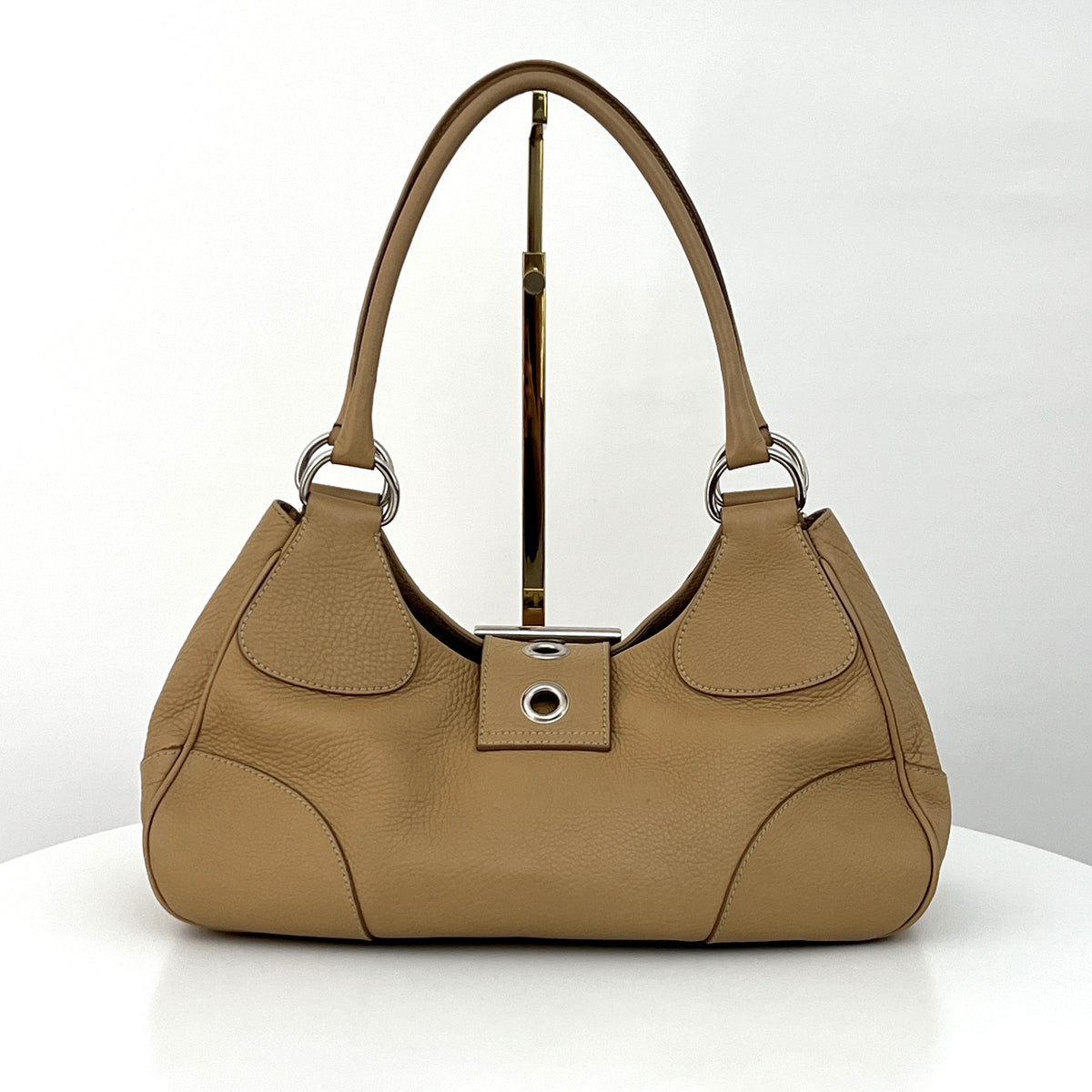 Sac PRADA Hobo cuir grainé beige
