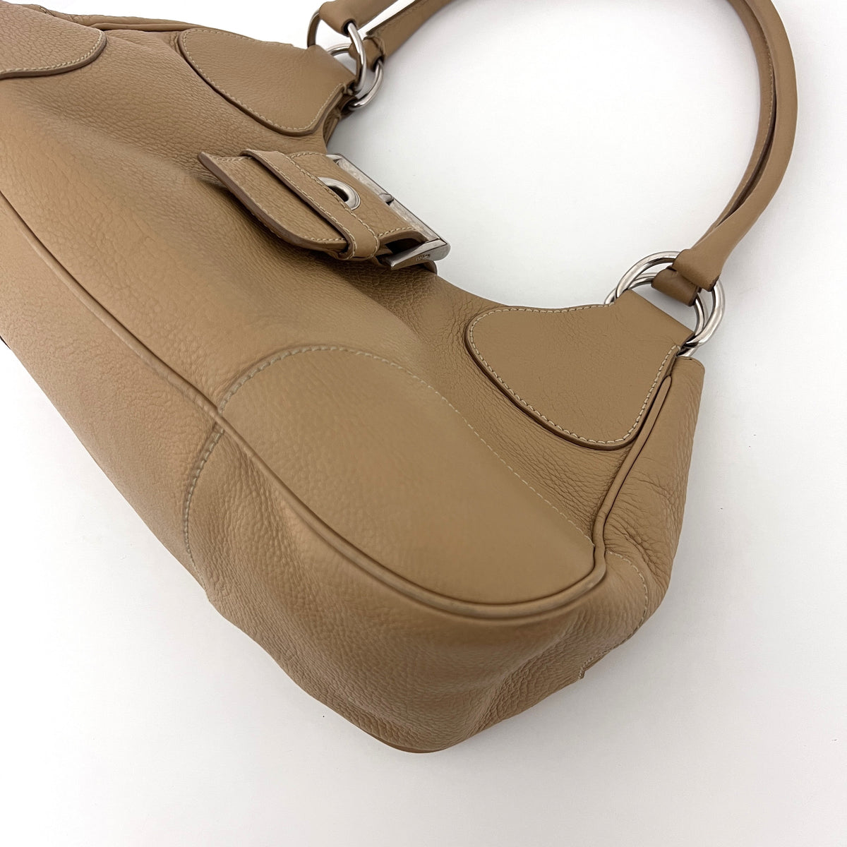 Sac PRADA Hobo cuir grainé beige