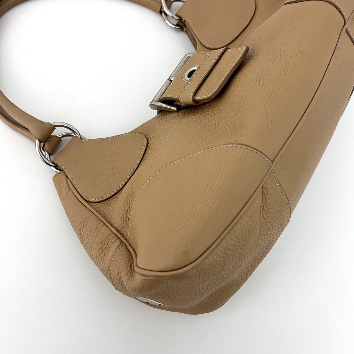 Sac PRADA Hobo cuir grainé beige