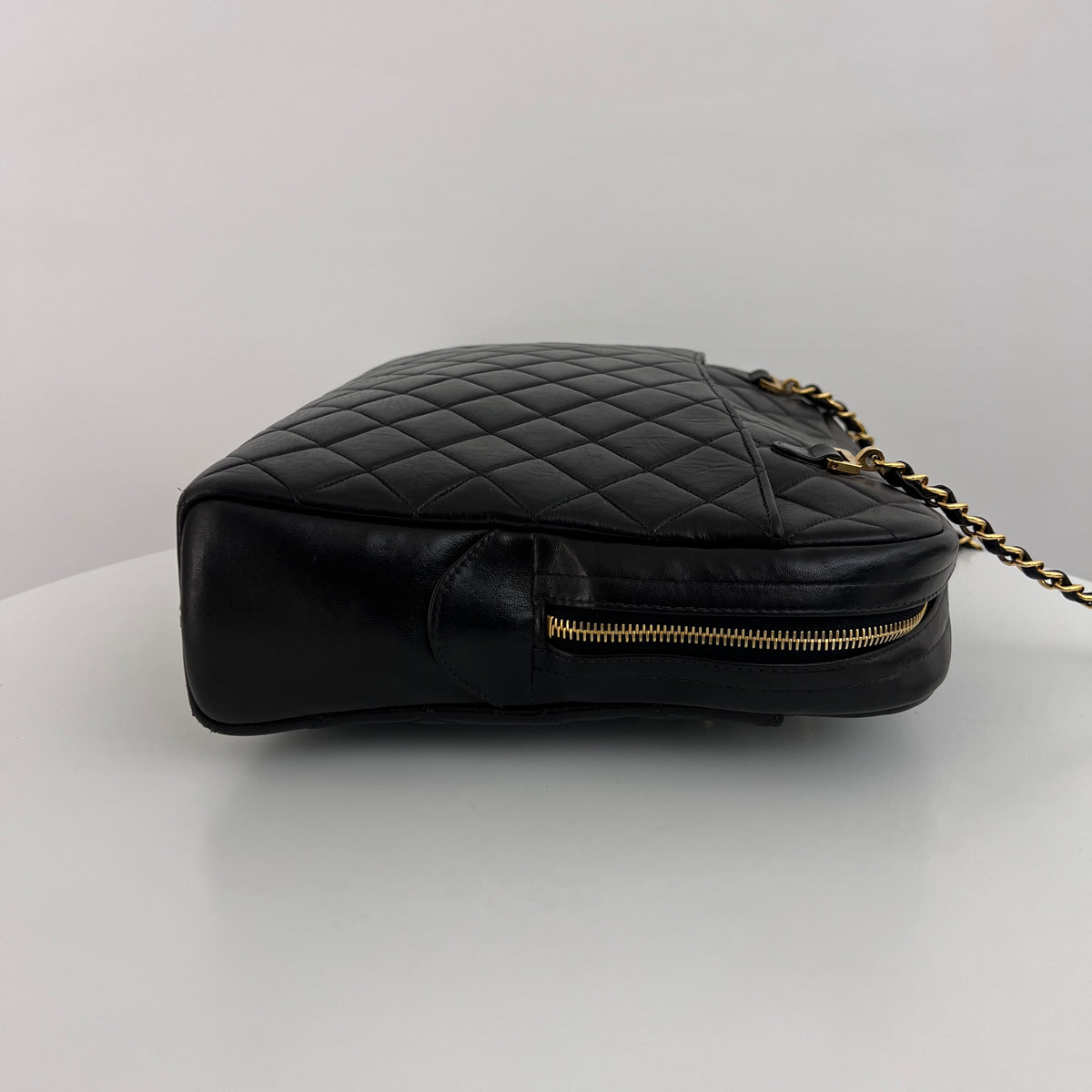 Sac CHANEL Tote Matelassé Chain cuir d'agneau noir vintage 1997-1999