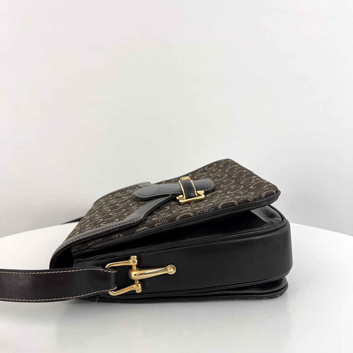 CELINE Triomphe C Carriage bag in canvas and brown leather