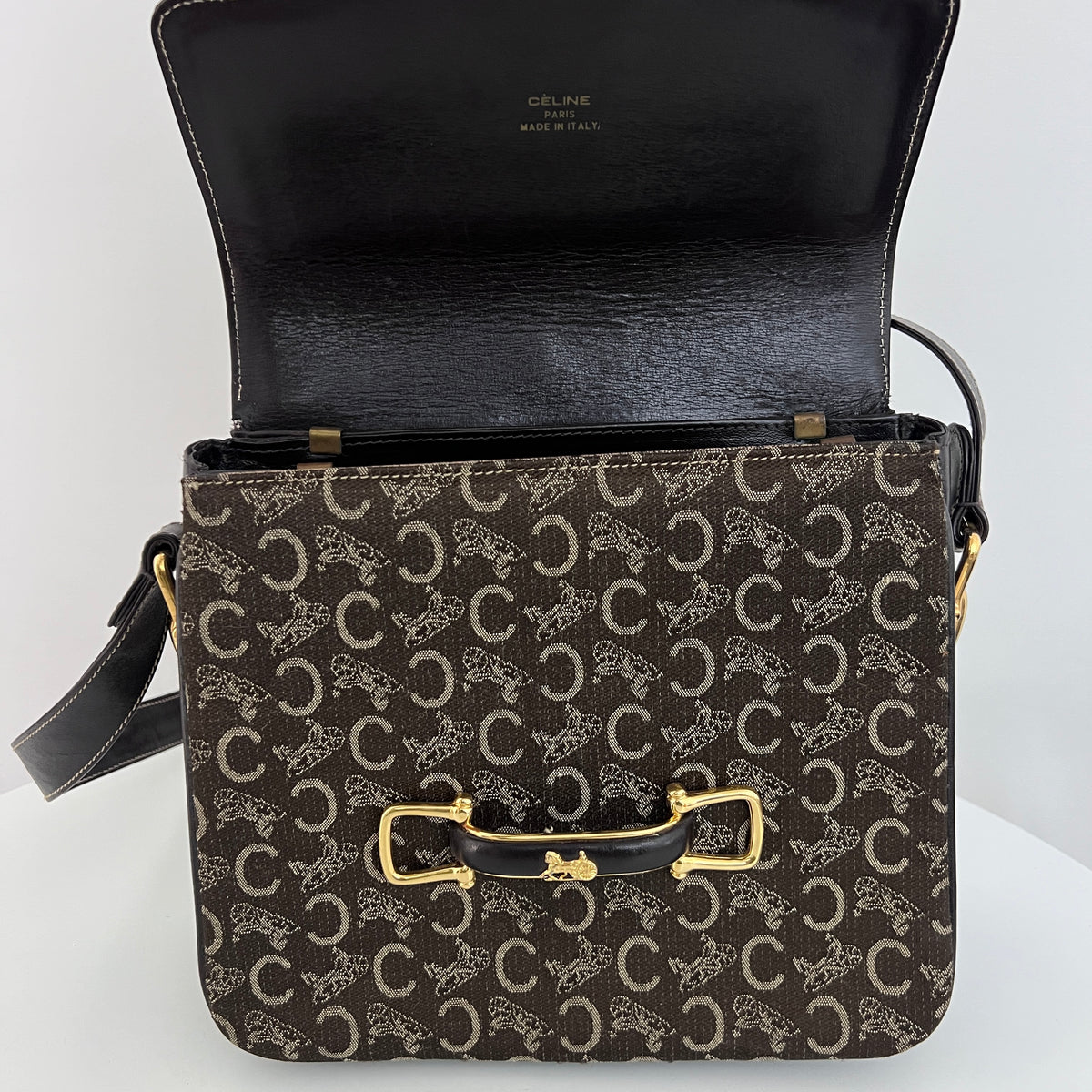CELINE Triomphe C Carriage bag in canvas and brown leather