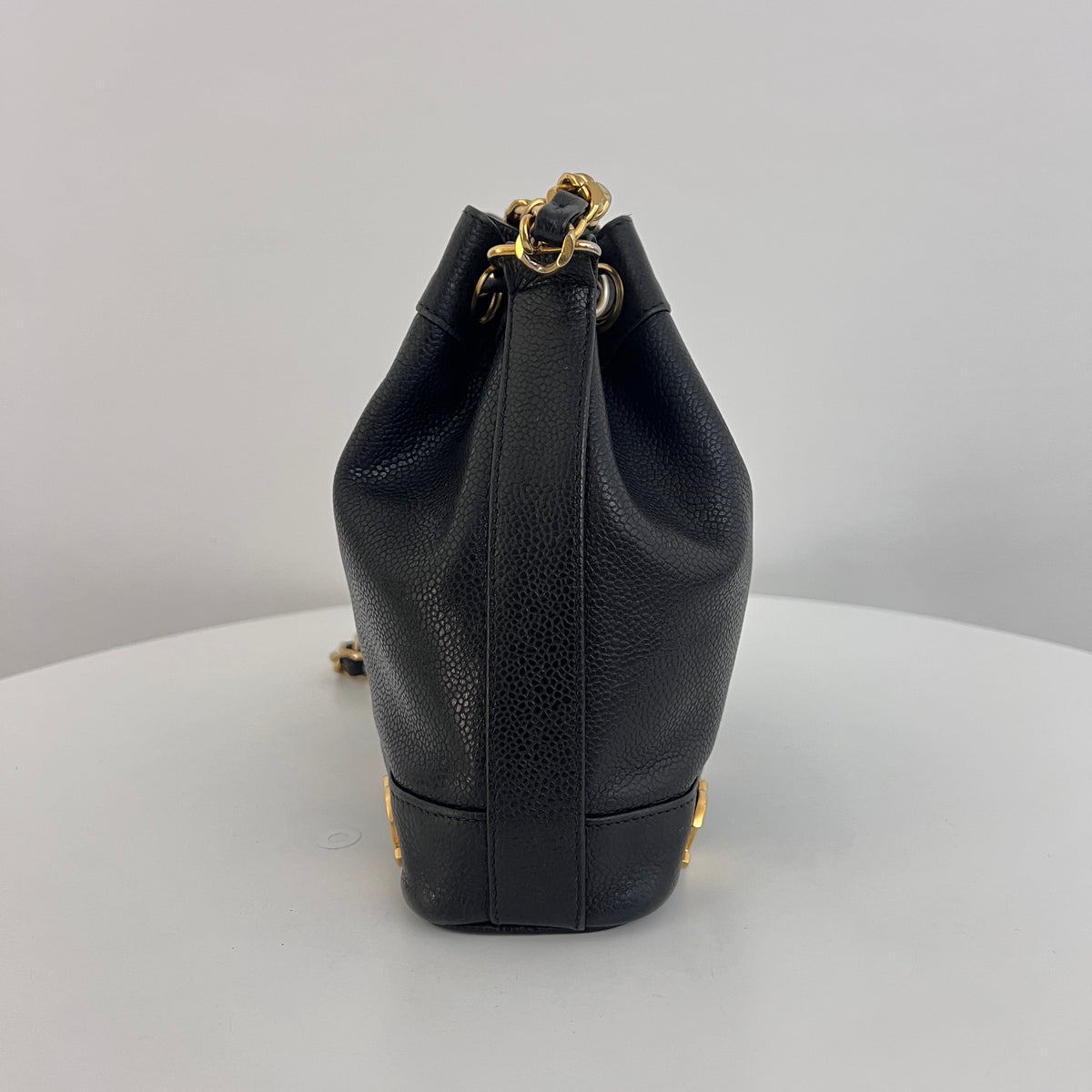 Vintage 1996-1997 CHANEL black lambskin mini bucket bag