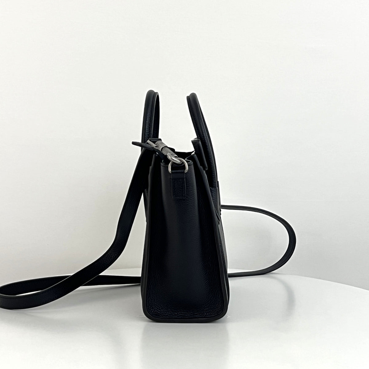 CELINE Nano Luggage shoulder bag in black grained leather