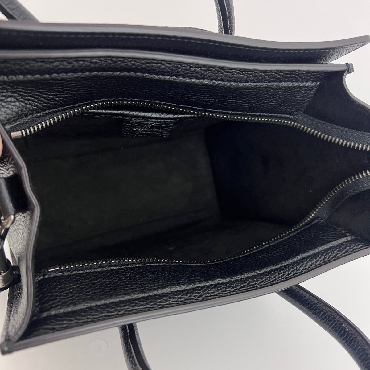 CELINE Nano Luggage shoulder bag in black grained leather