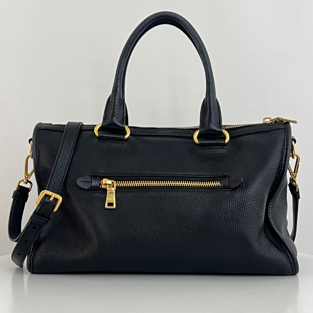 Sac PRADA Vitello Daino cuir grainé noir