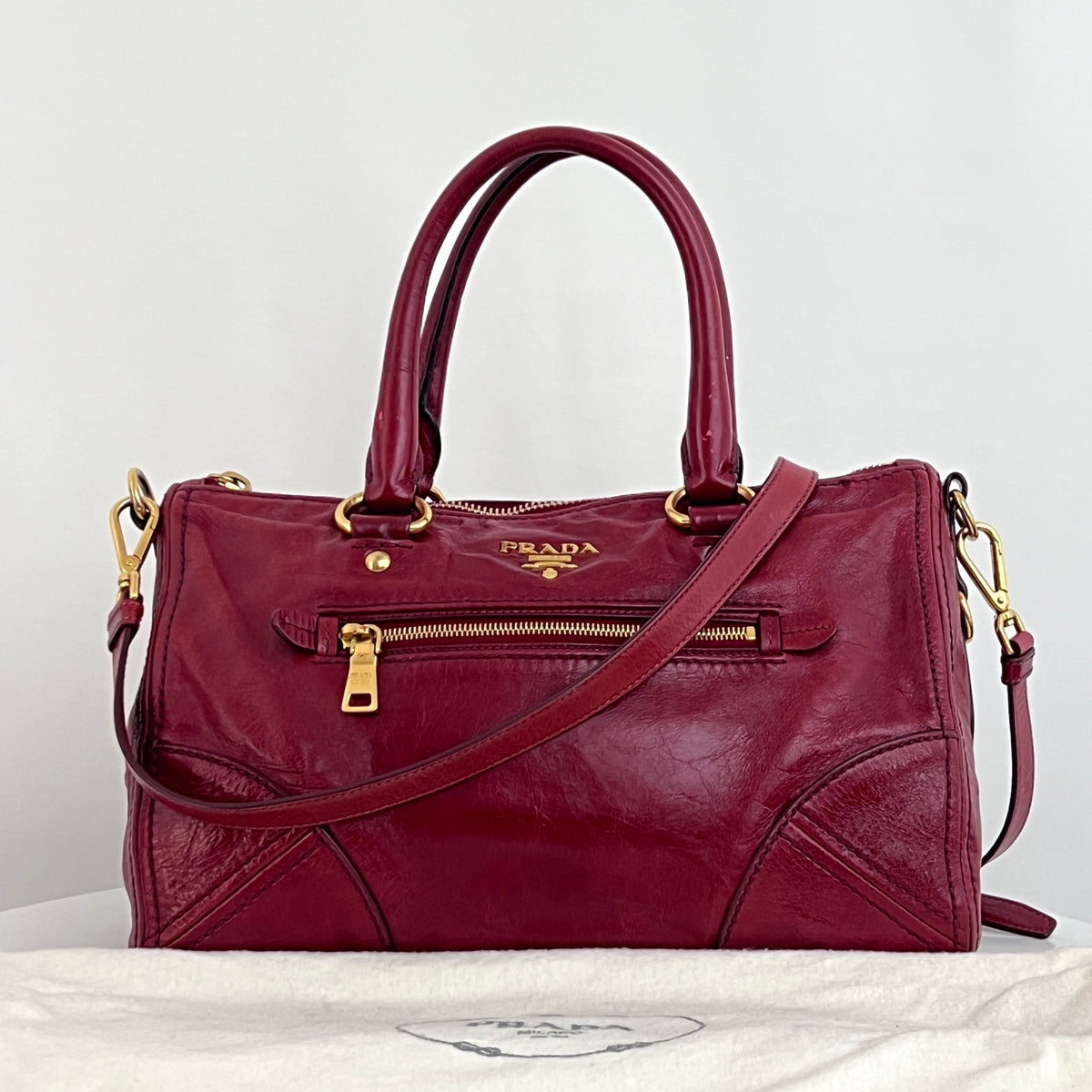 Sac PRADA Vitello Shine Satchel cuir lisse rouge
