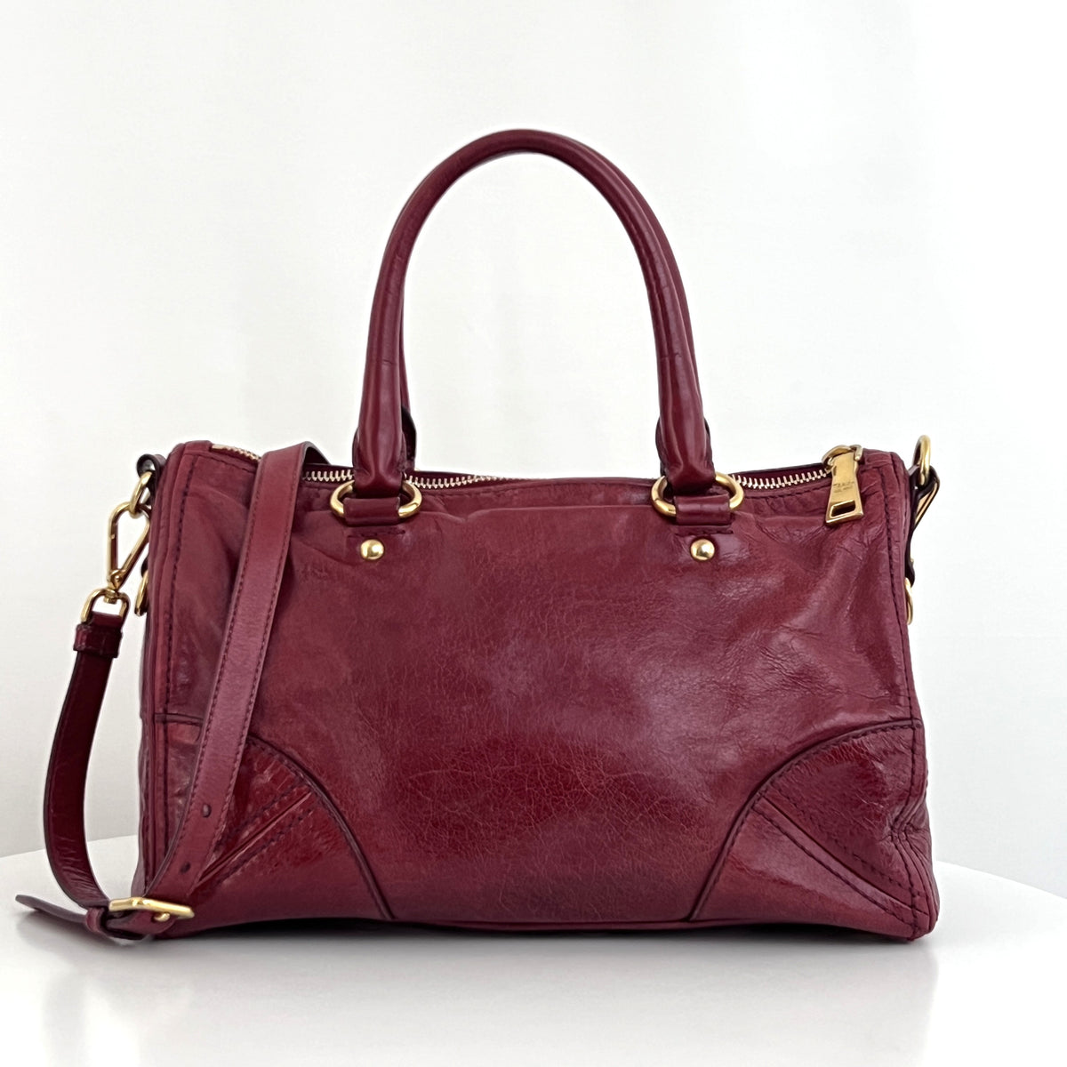 Sac PRADA Vitello Shine Satchel cuir lisse rouge