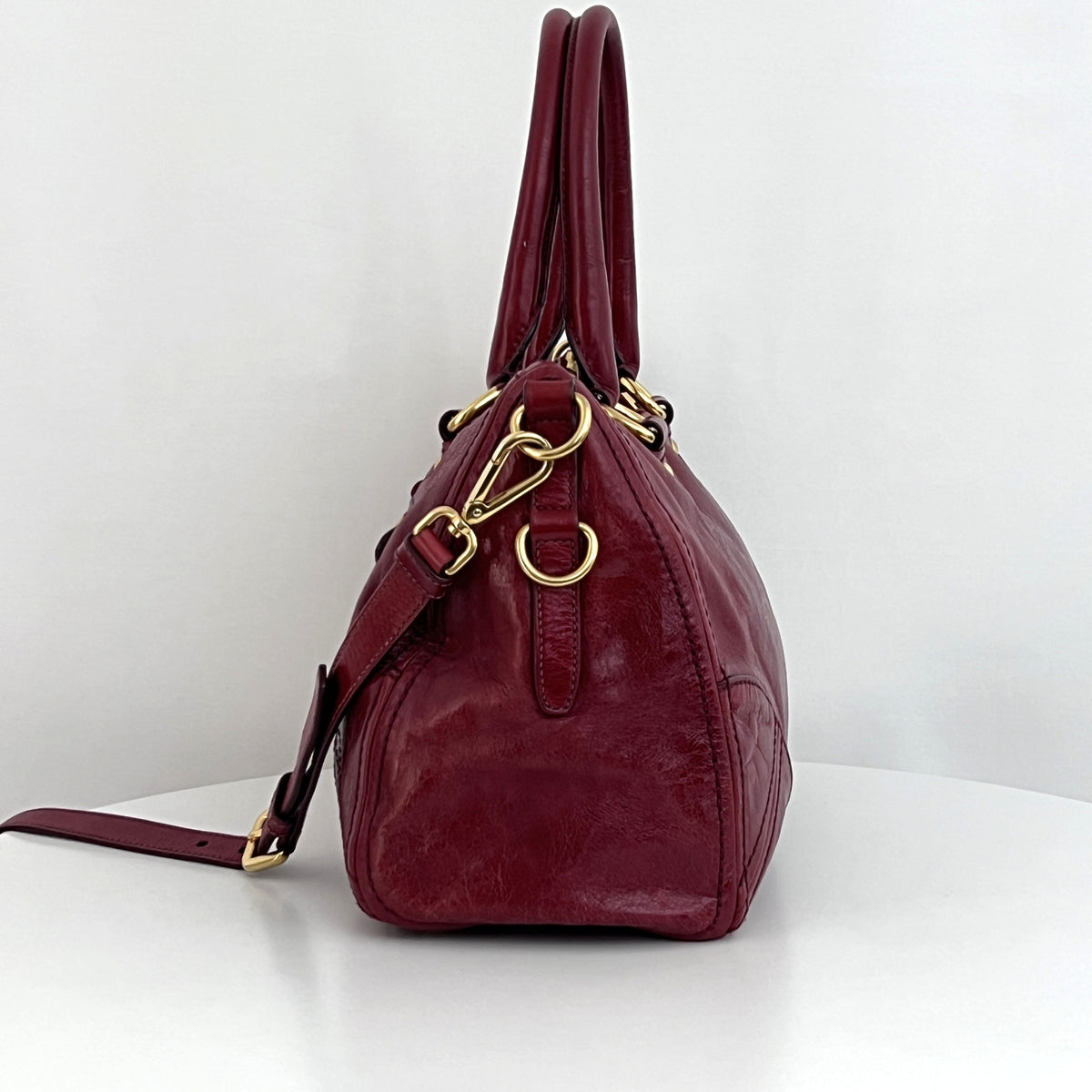 Sac PRADA Vitello Shine Satchel cuir lisse rouge