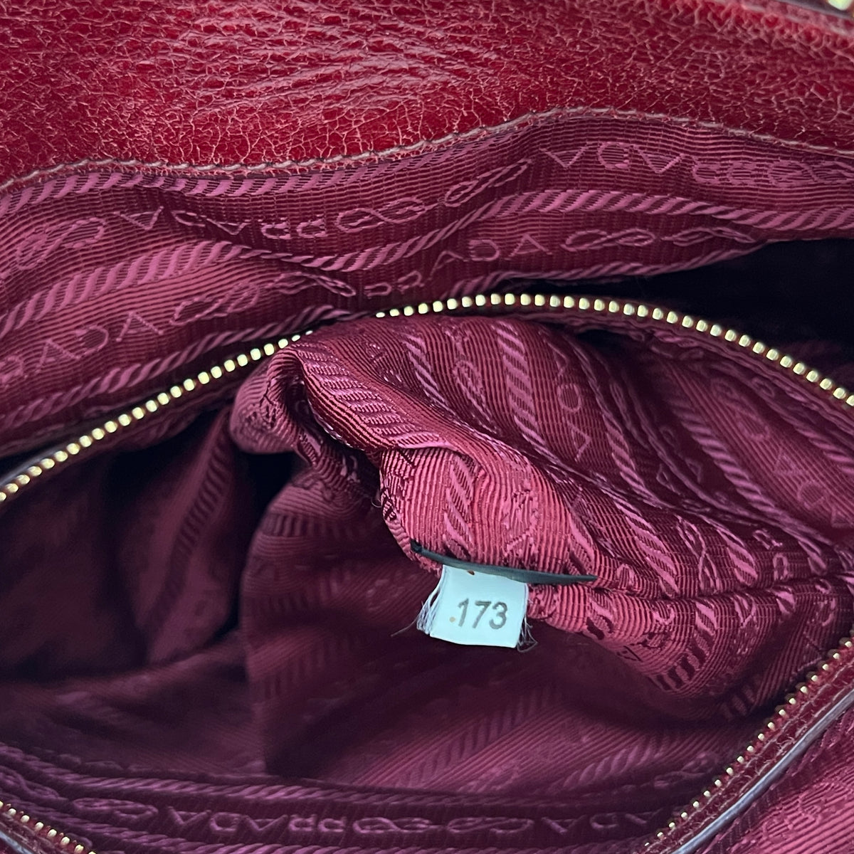 Sac PRADA Vitello Shine Satchel cuir lisse rouge