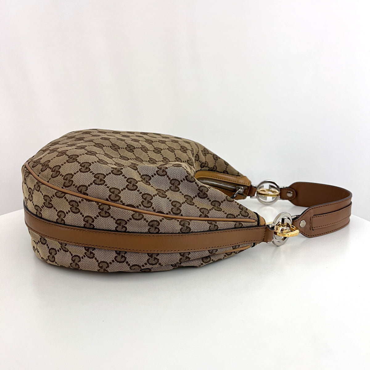GUCCI Twins GG canvas and brown leather hobo bag