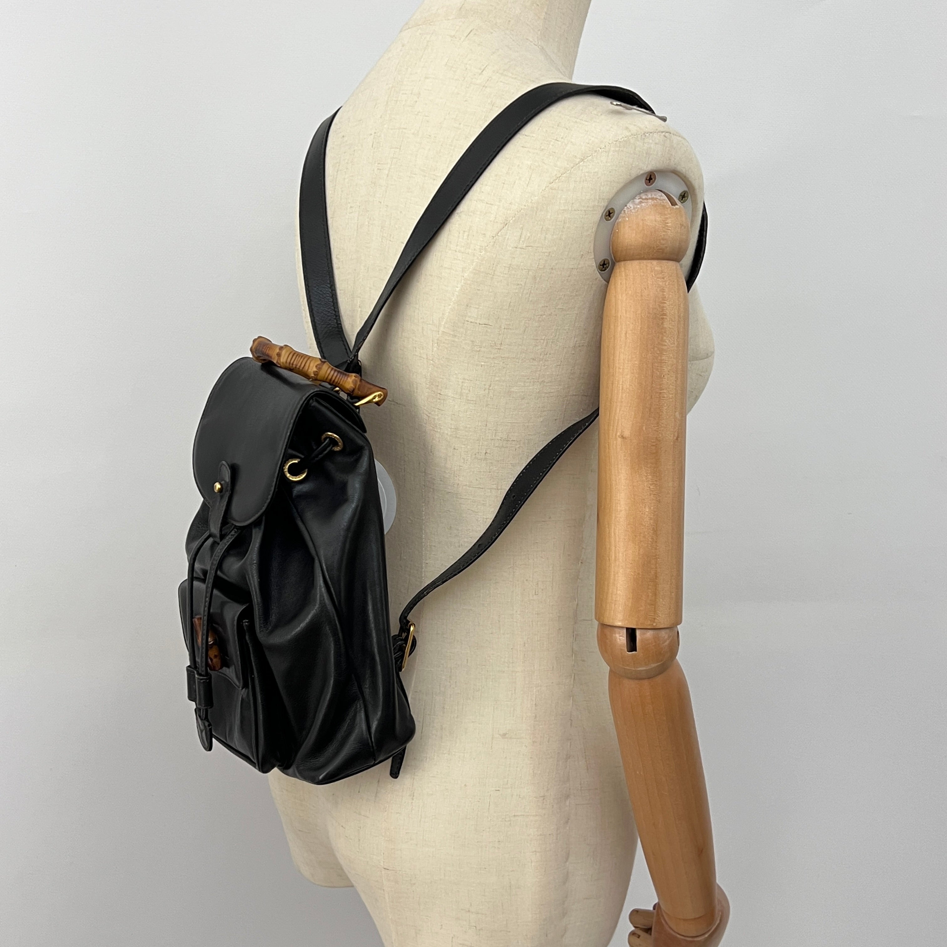 Sac GUCCI Bamboo Backpack Small cuir lisse noir