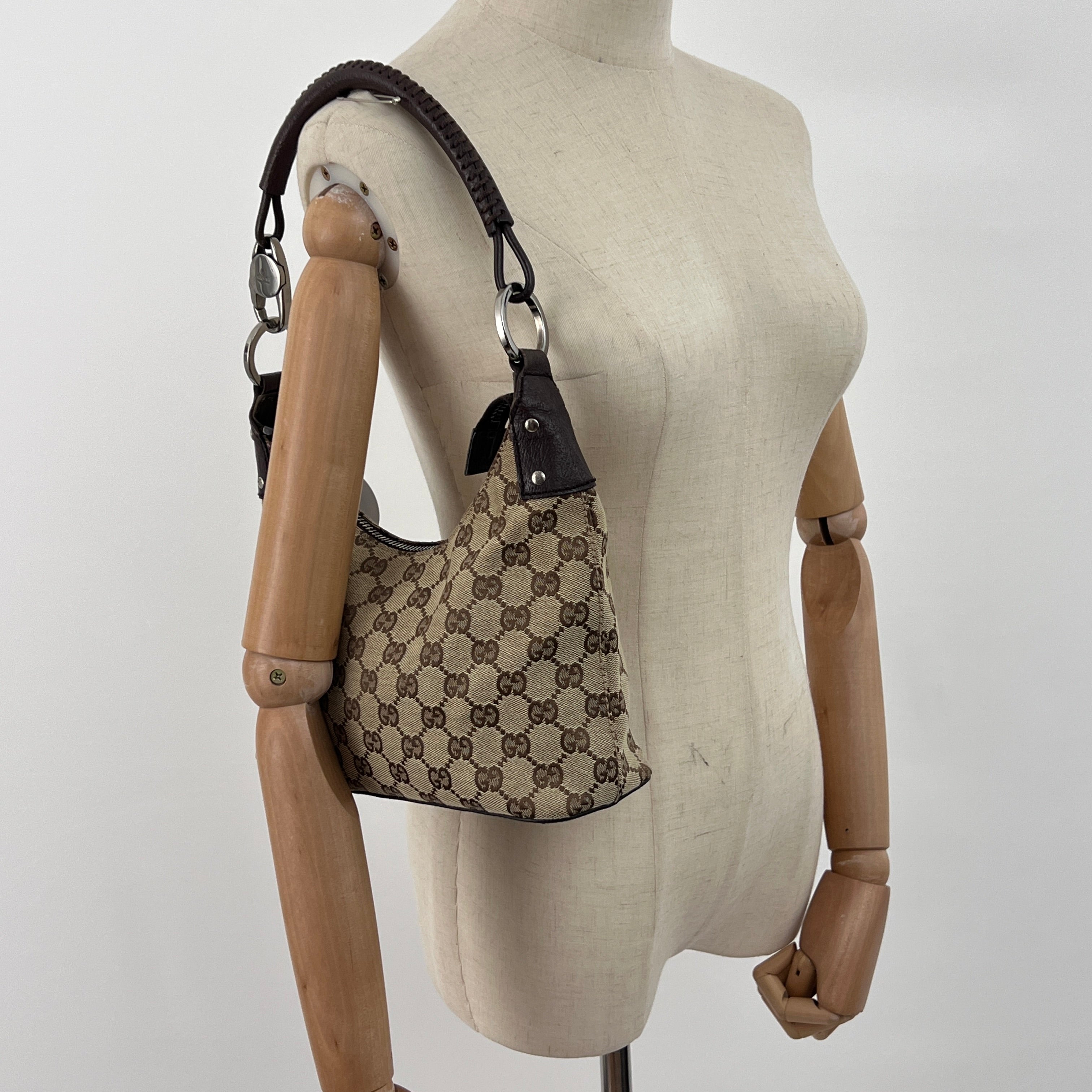 Sac GUCCI Hobo GG toile et cuir marron