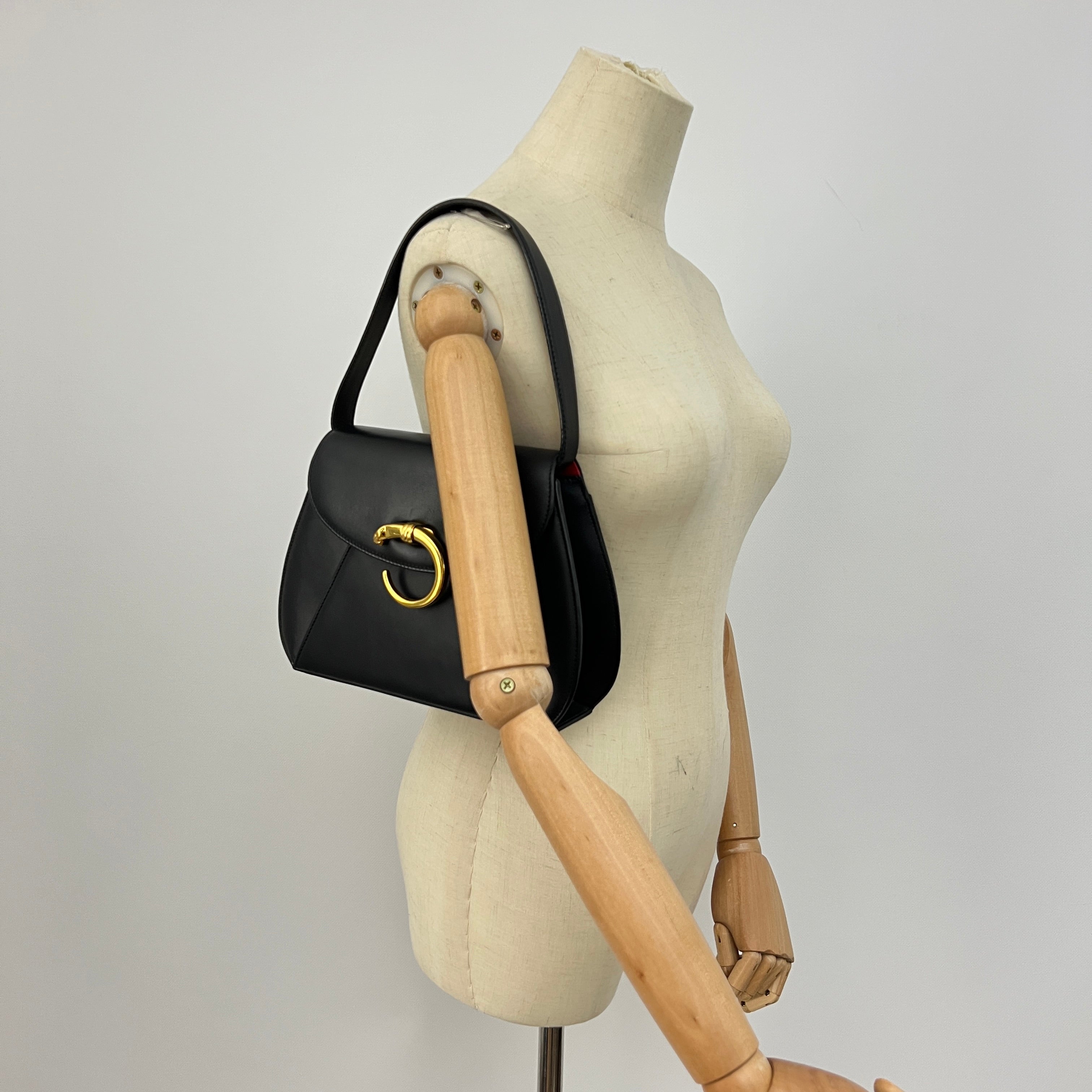 CARTIER Panthère C Small smooth black leather bag
