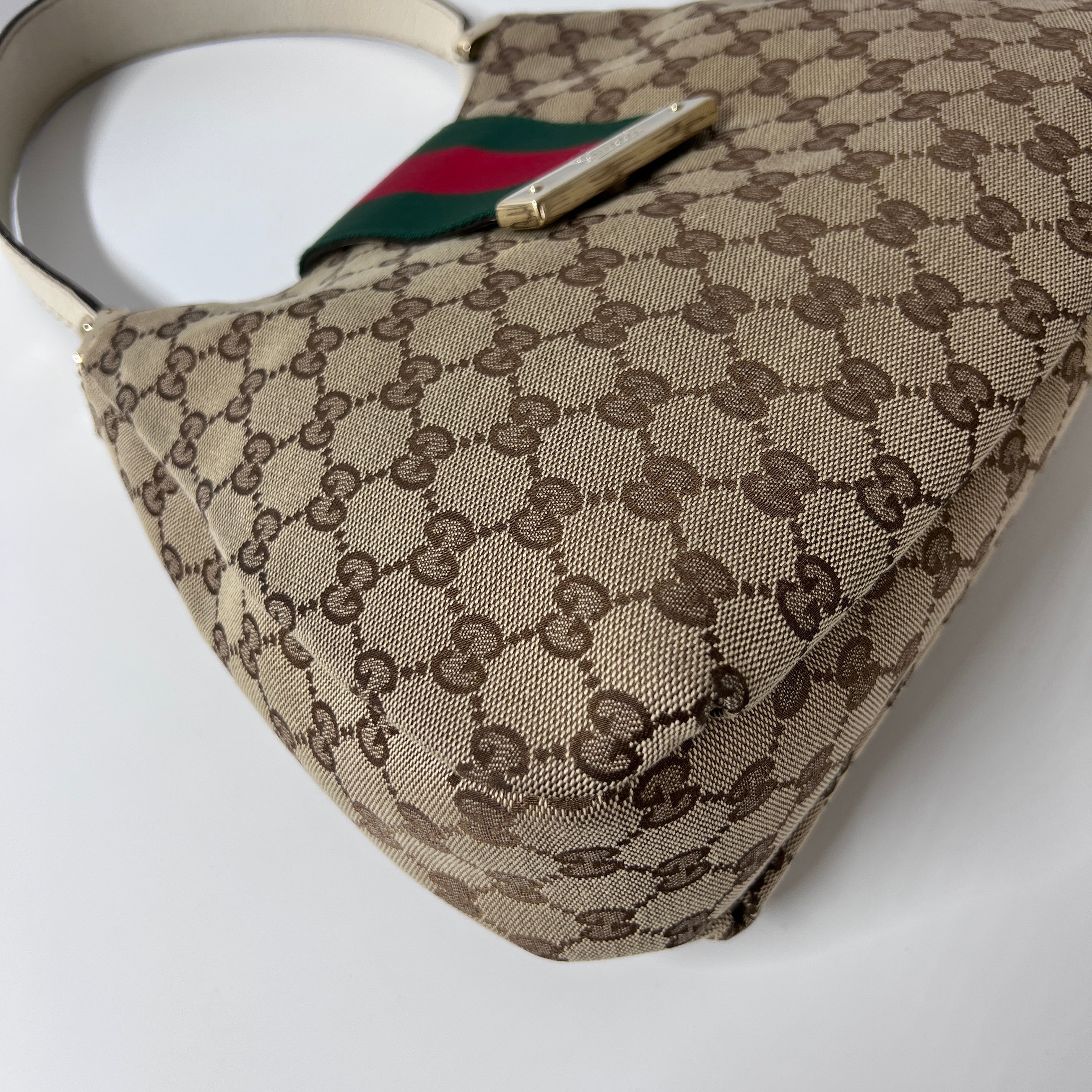 GUCCI Hobo handbag in beige canvas and leather