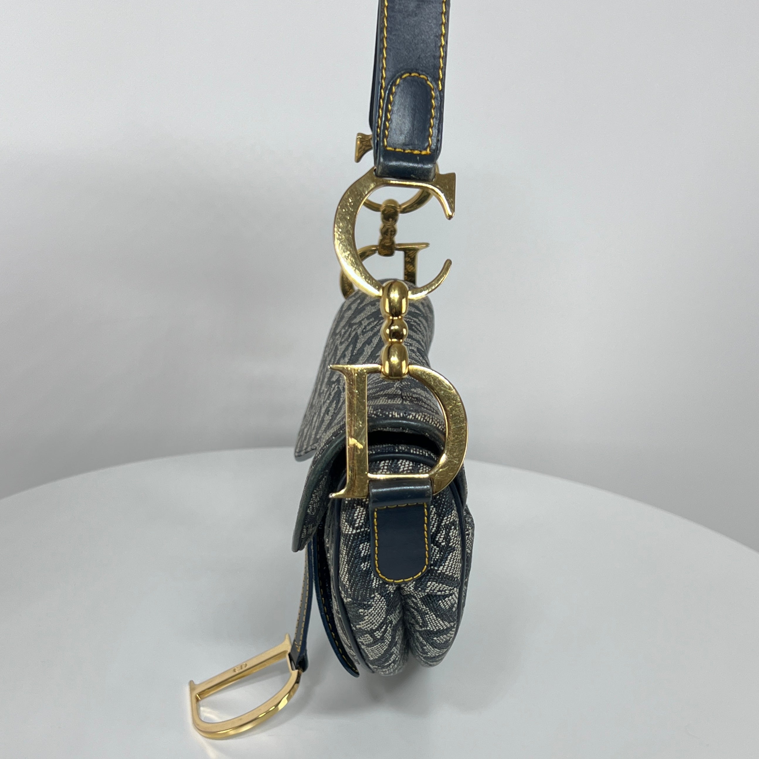 Sac à main DIOR Saddle toile et cuir bleu