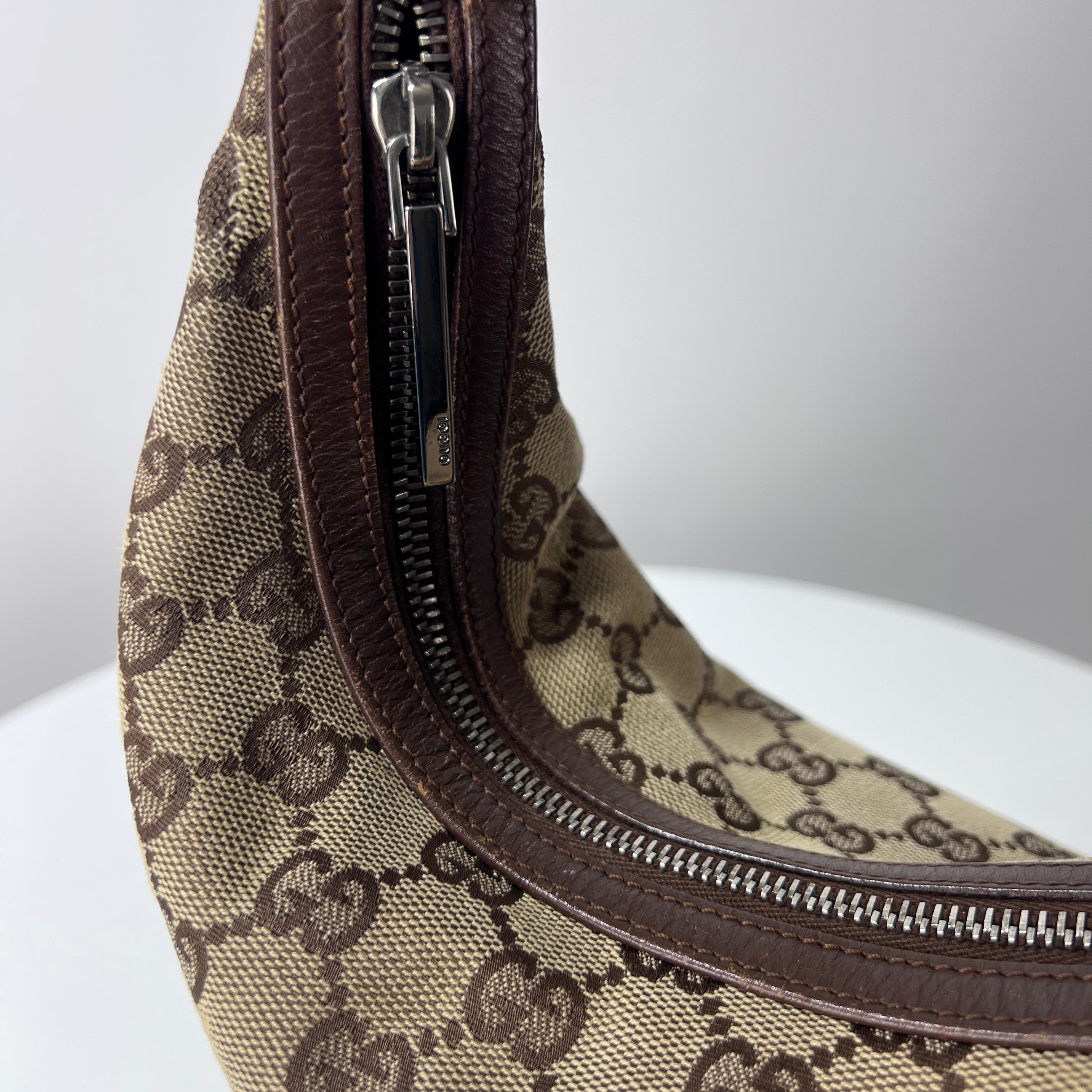 GUCCI Hobo handbag in brown canvas and leather
