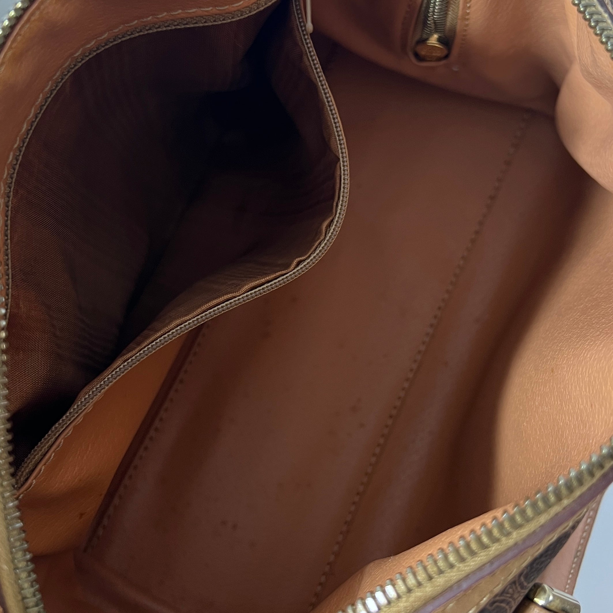 CELINE Boston Strap handbag in brown canvas and leather