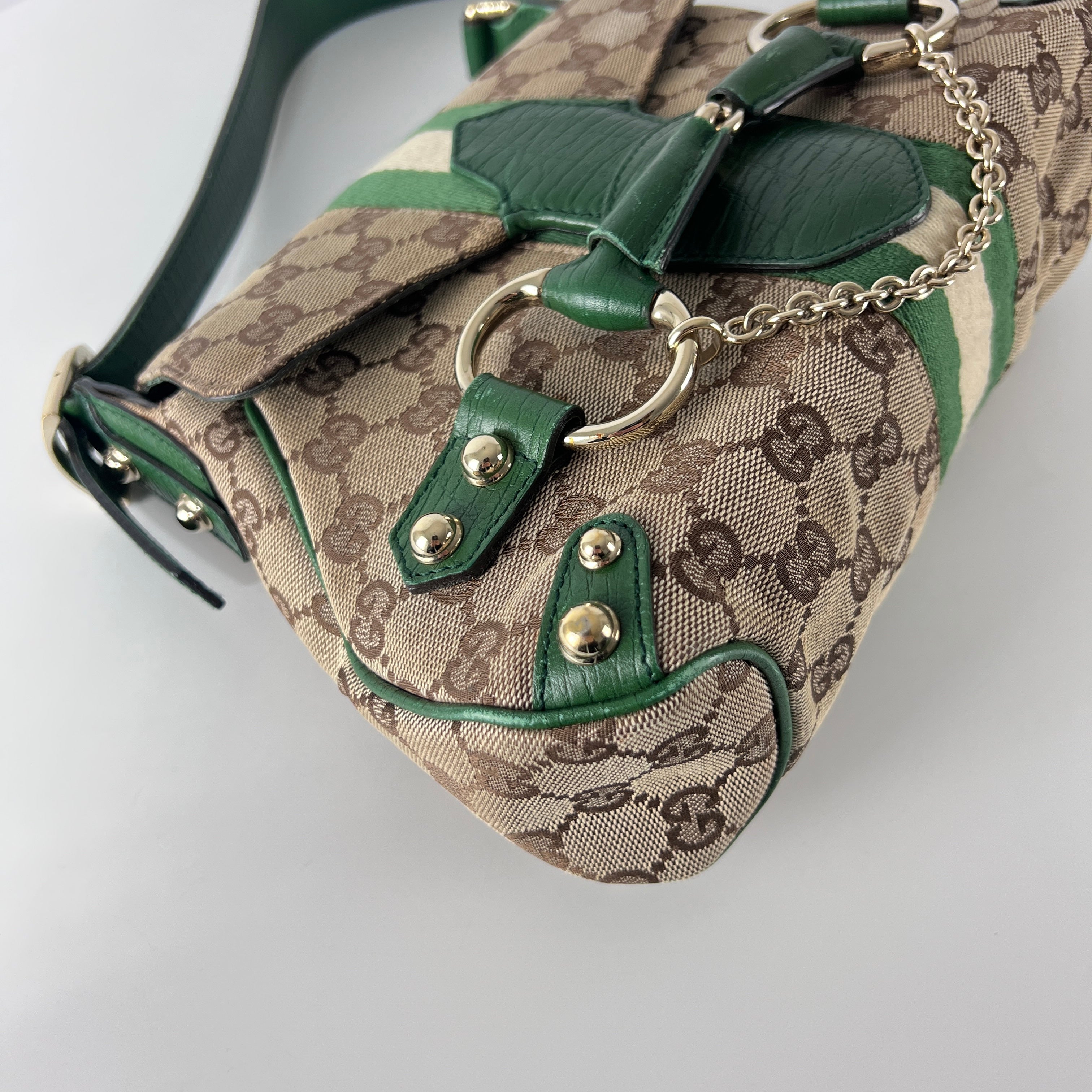GUCCI Horsebit two-tone canvas and leather handbag