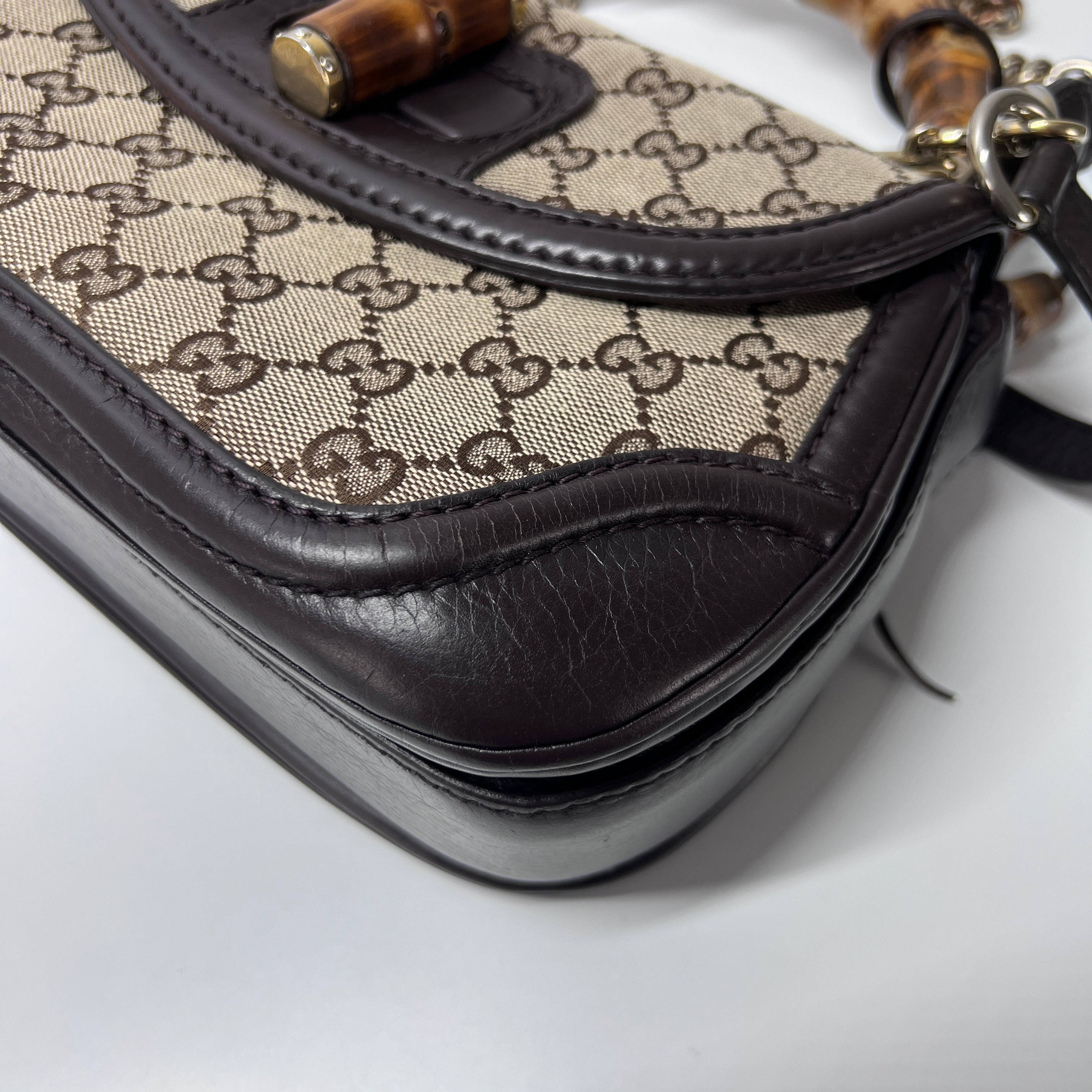 GUCCI Bamboo 1947 canvas and brown leather handbag
