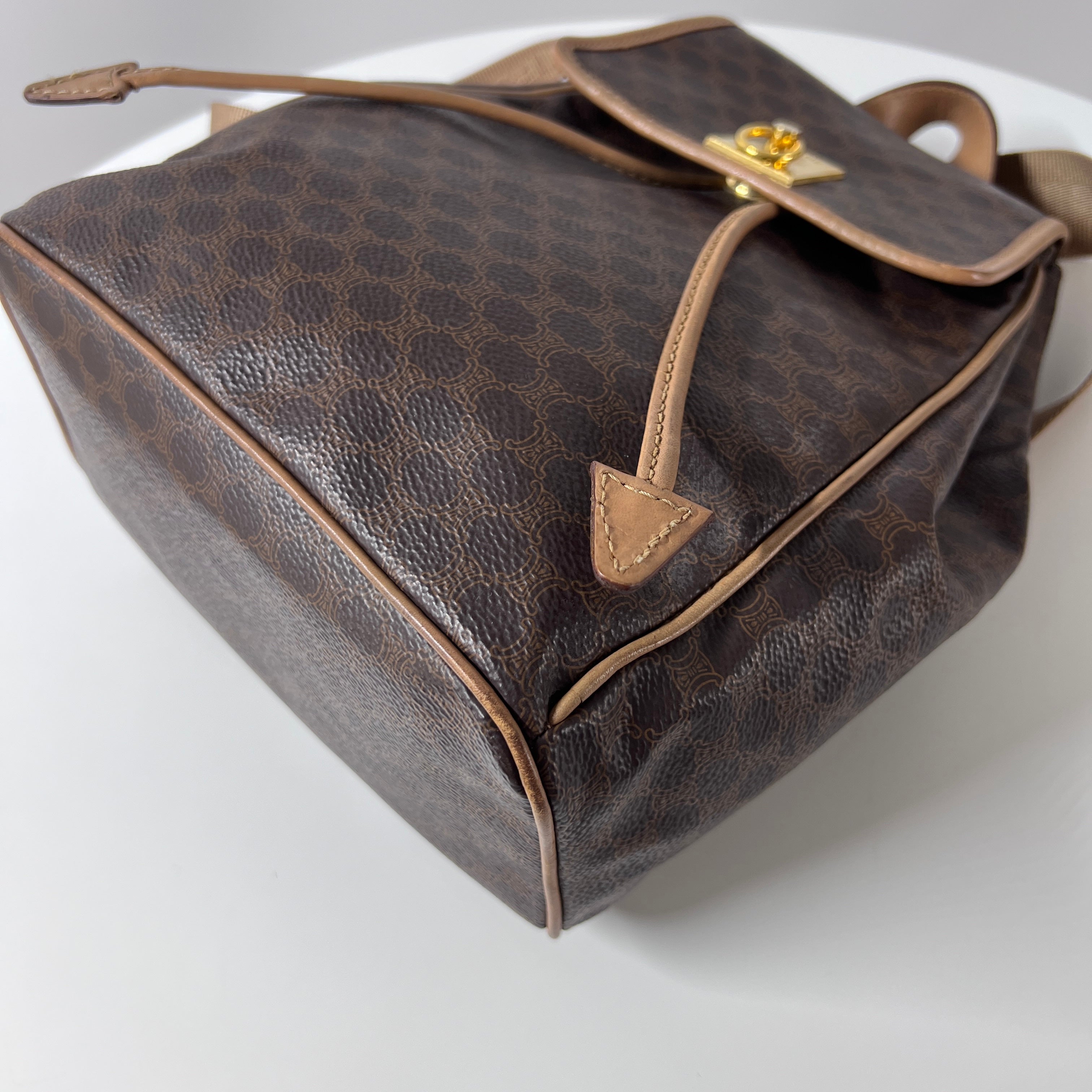 Sac à main CELINE Backpack toile et cuir marron