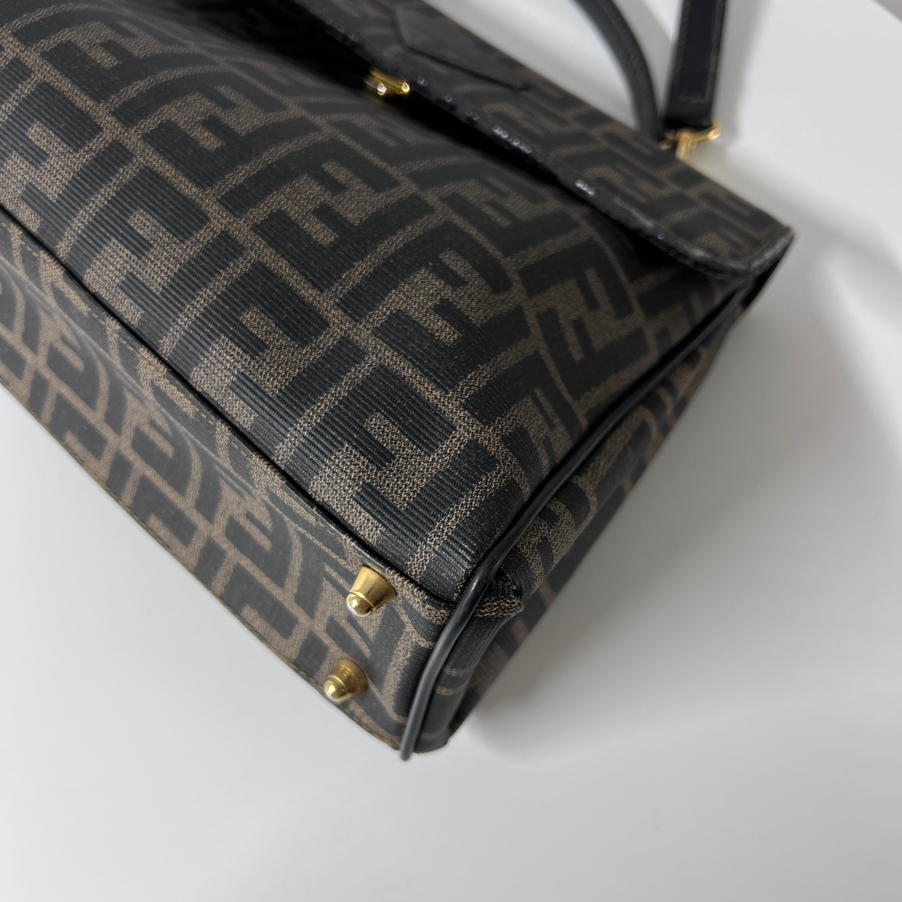 FENDI Hand Soulder canvas and brown leather handbag