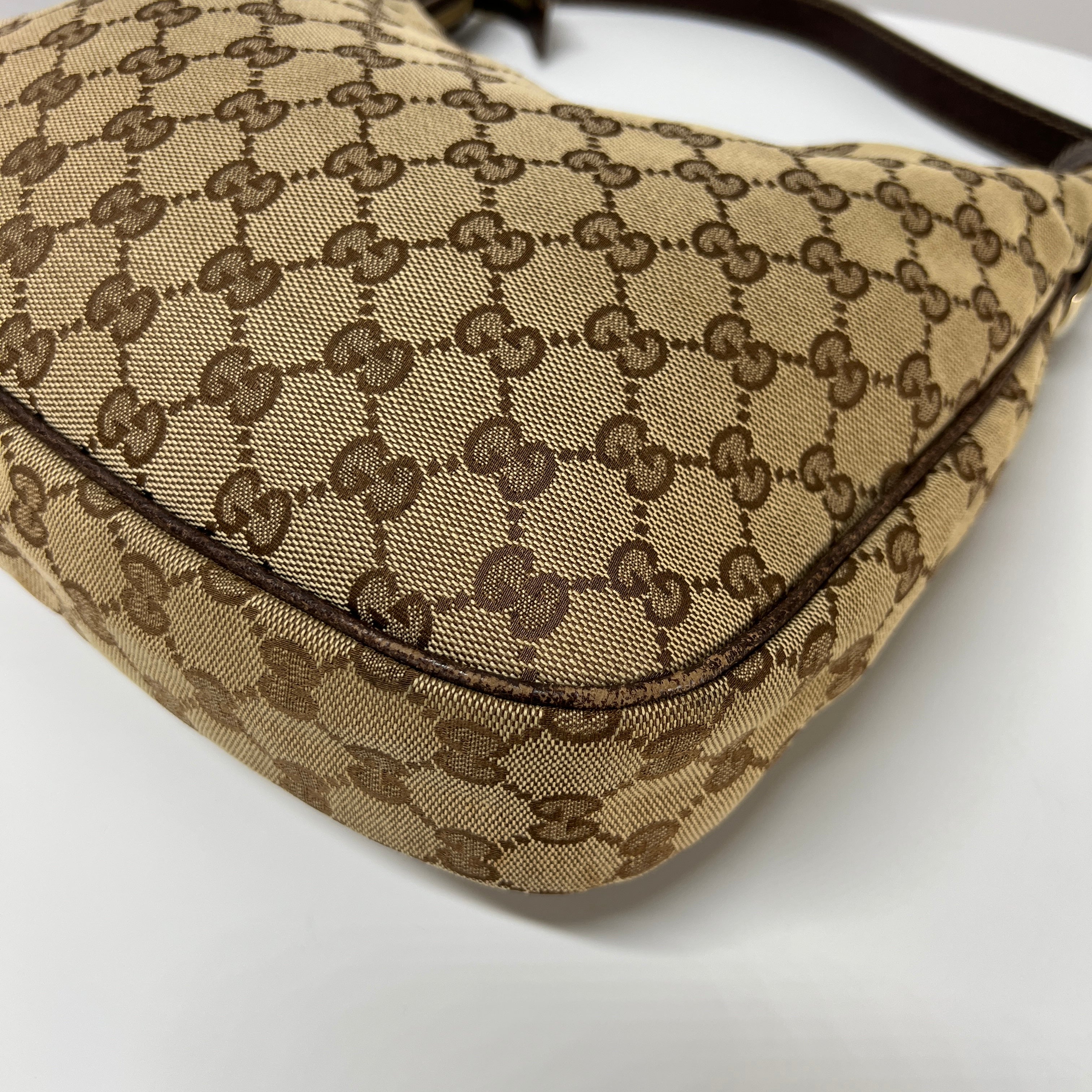 GUCCI Hobo handbag in brown canvas and leather