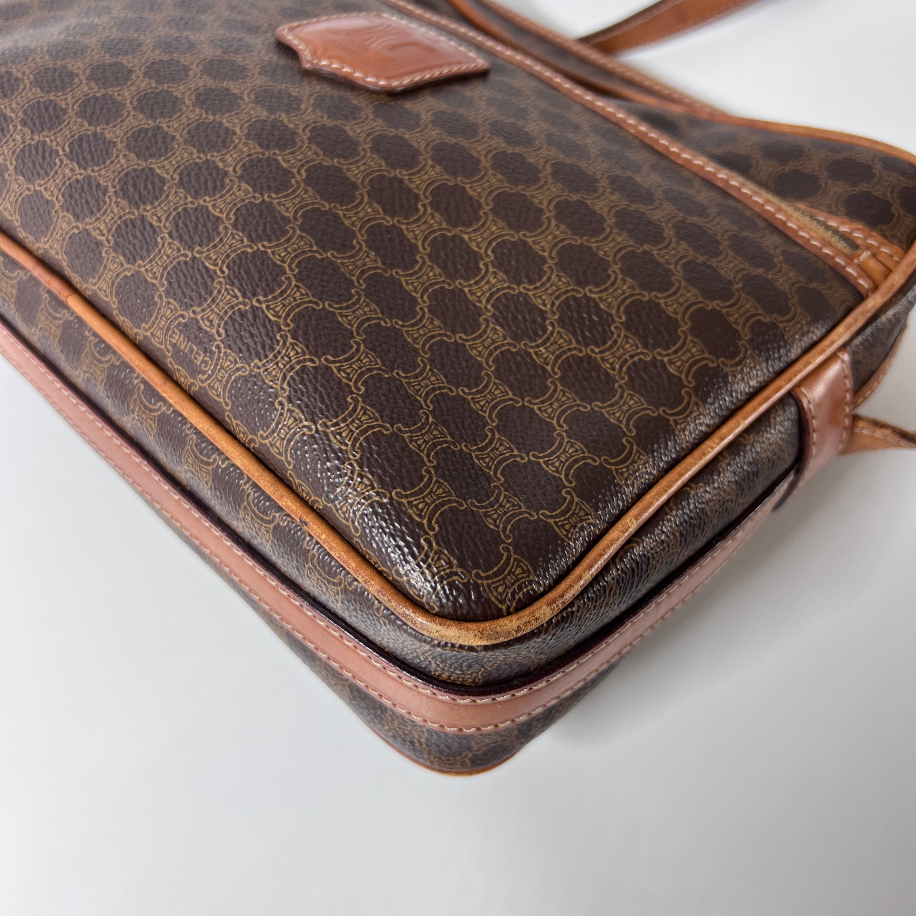 Sac à main CELINE Camera Strap toile et cuir marron