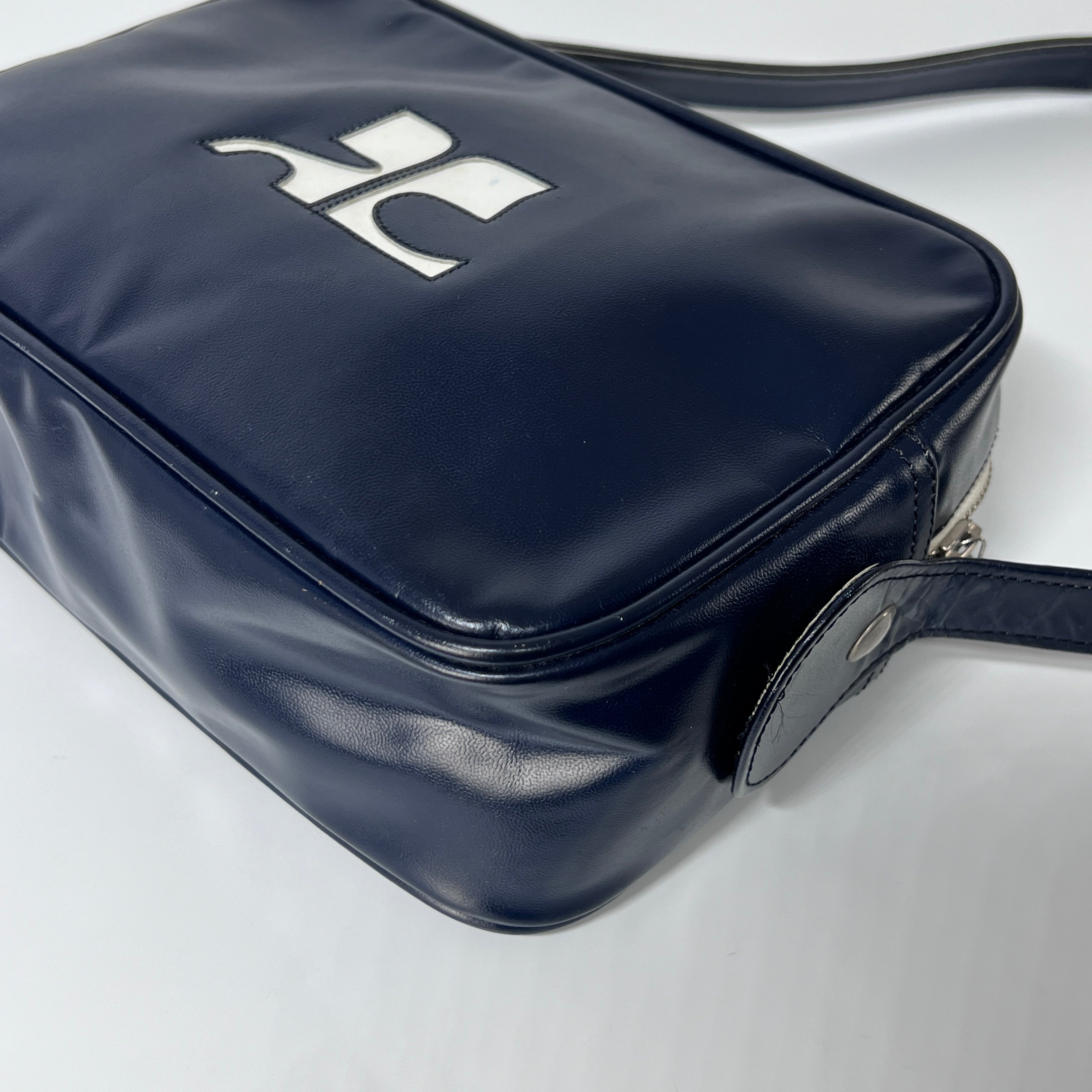 COURREGES Camera blue leather handbag