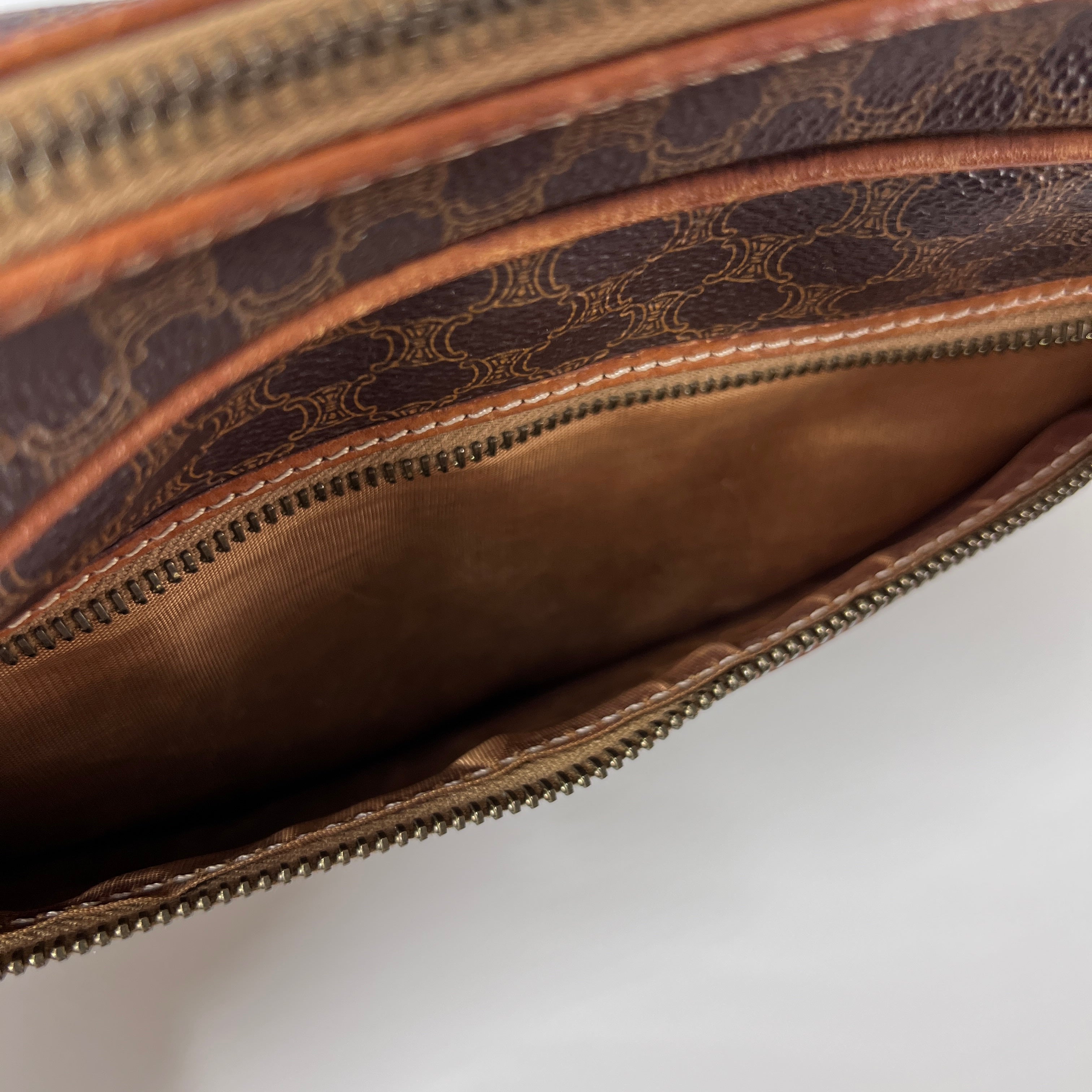 Sac à main CELINE Camera Strap toile et cuir marron