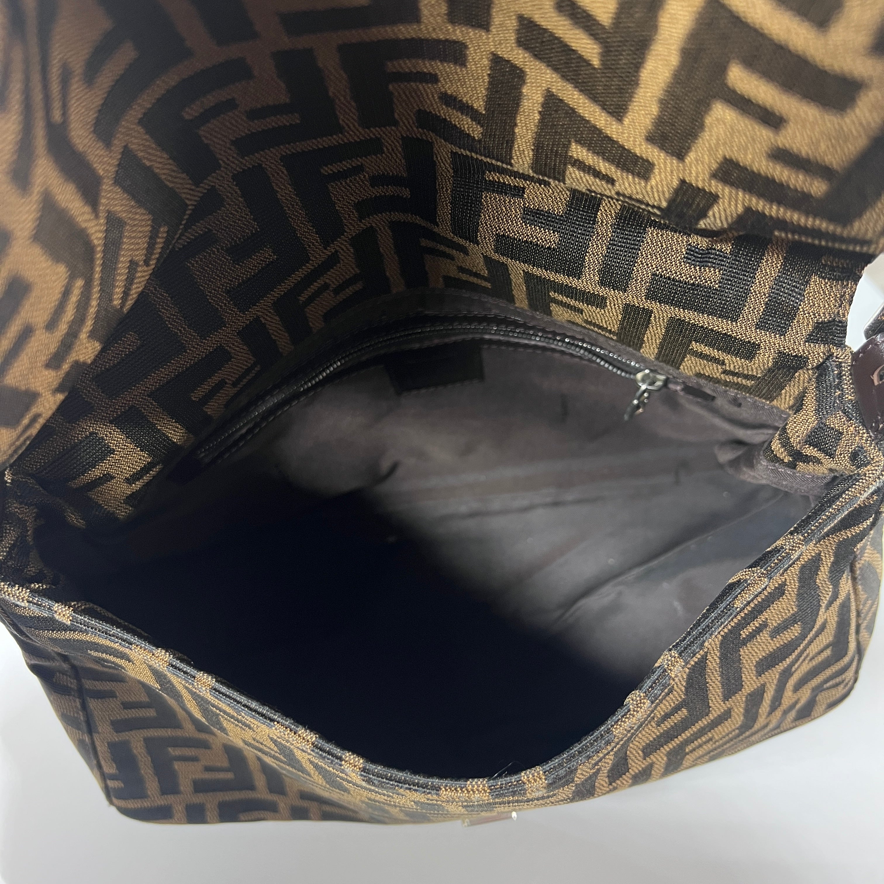 Sac à main FENDI Mamma toile et cuir marron