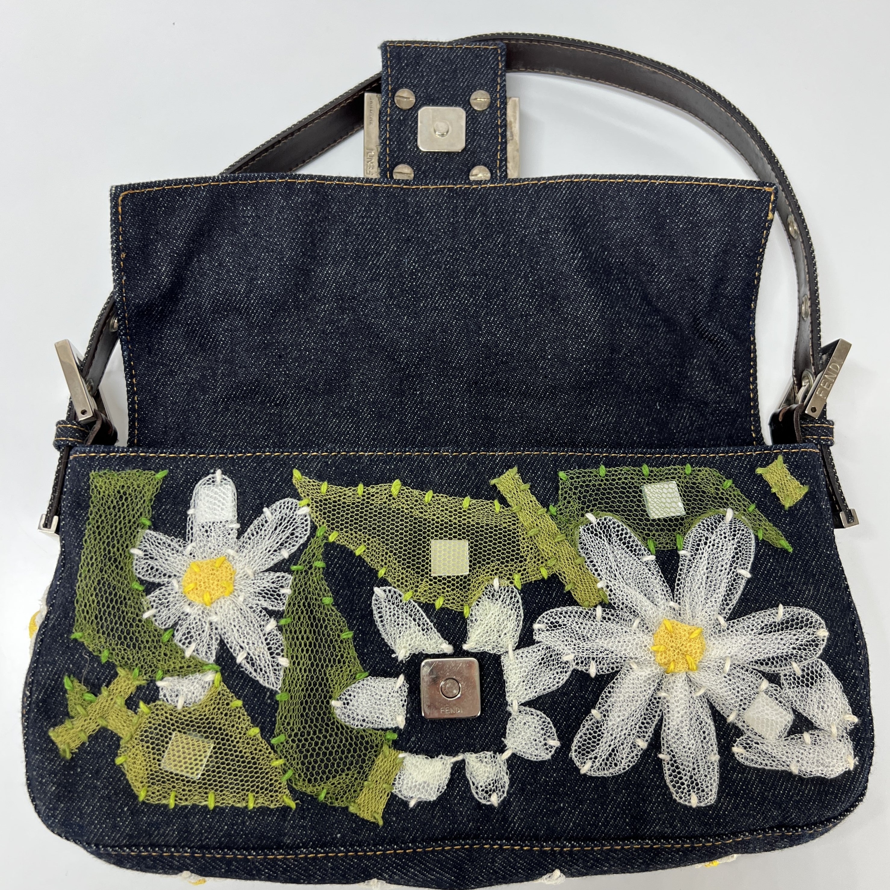 Sac à main FENDI Mamma Baguette denim bleu