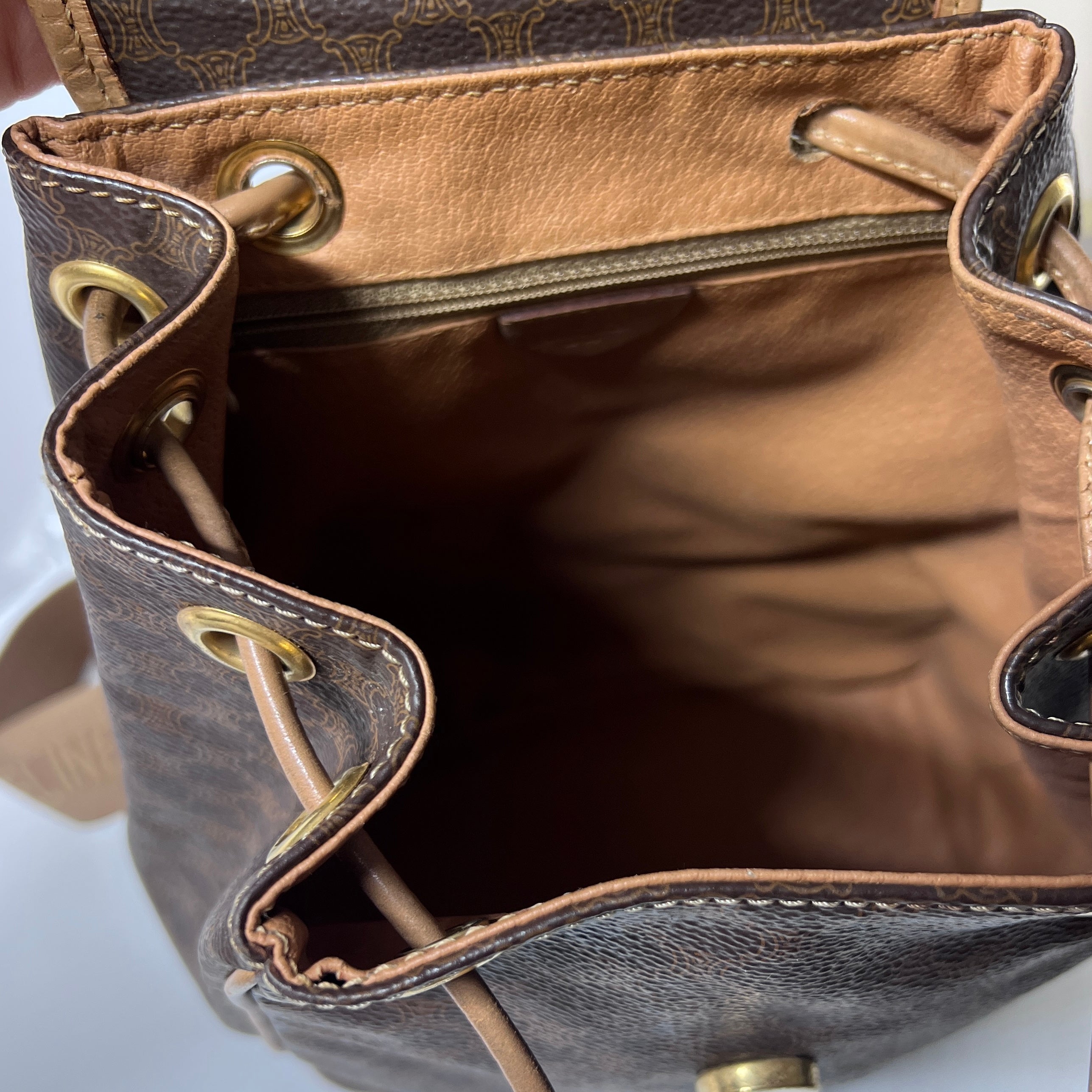 Sac à main CELINE Backpack toile et cuir marron