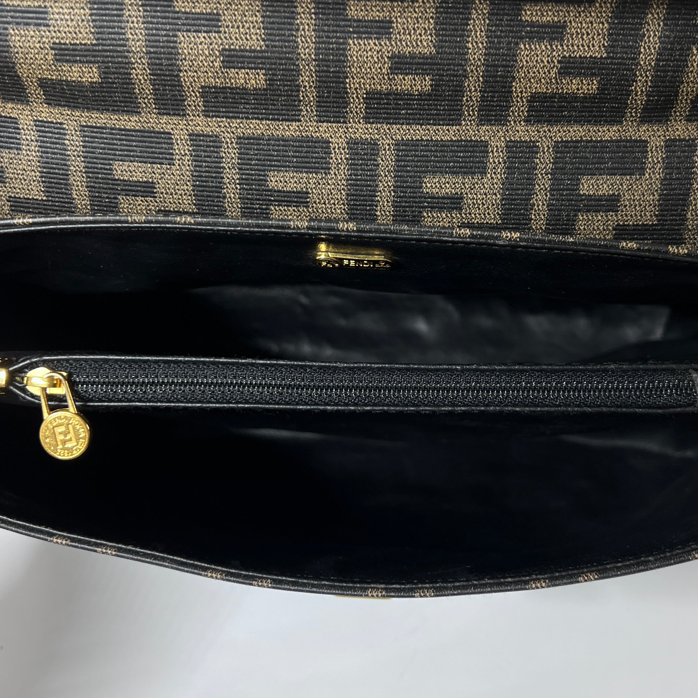 FENDI Hand Soulder canvas and brown leather handbag