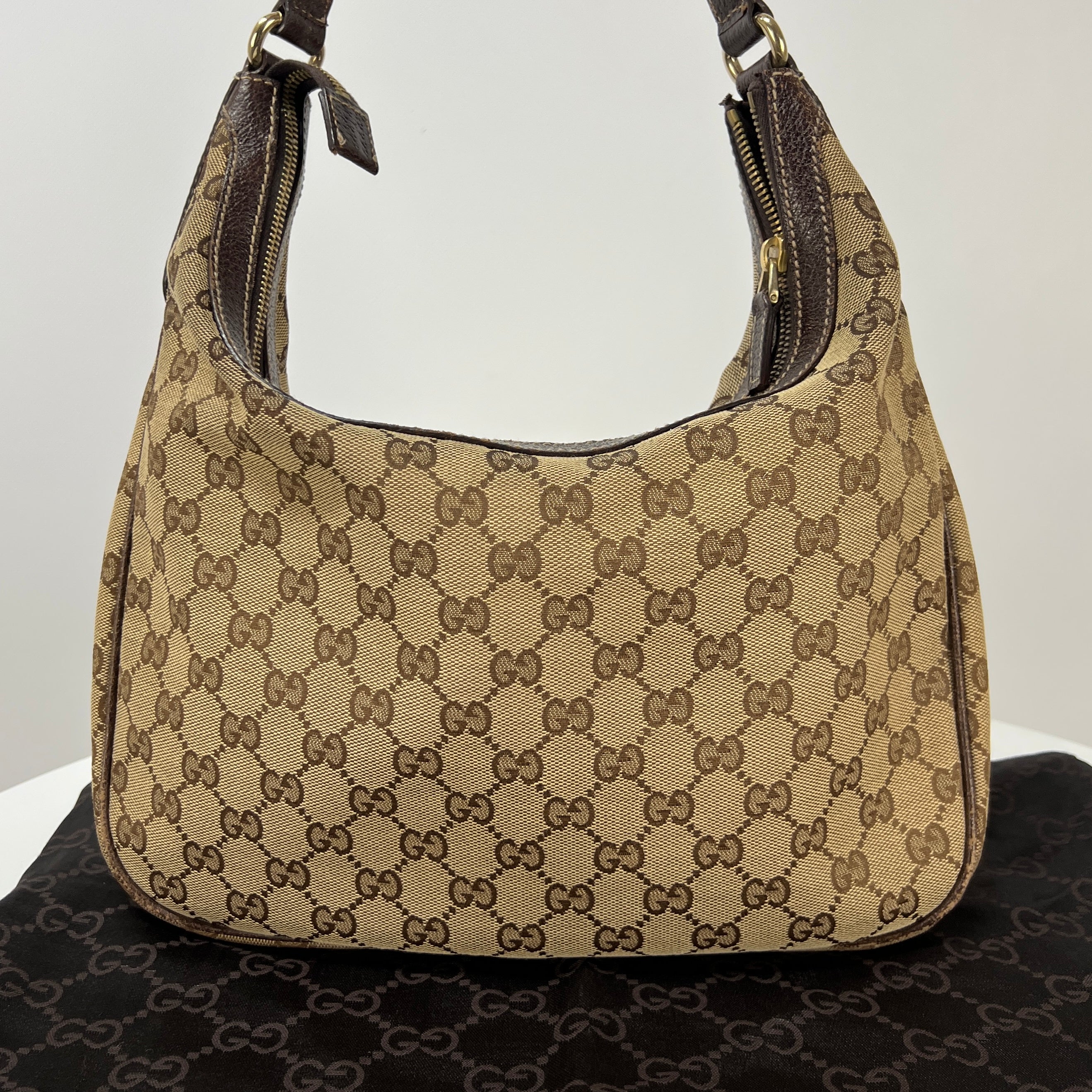 GUCCI Hobo handbag in brown canvas and leather